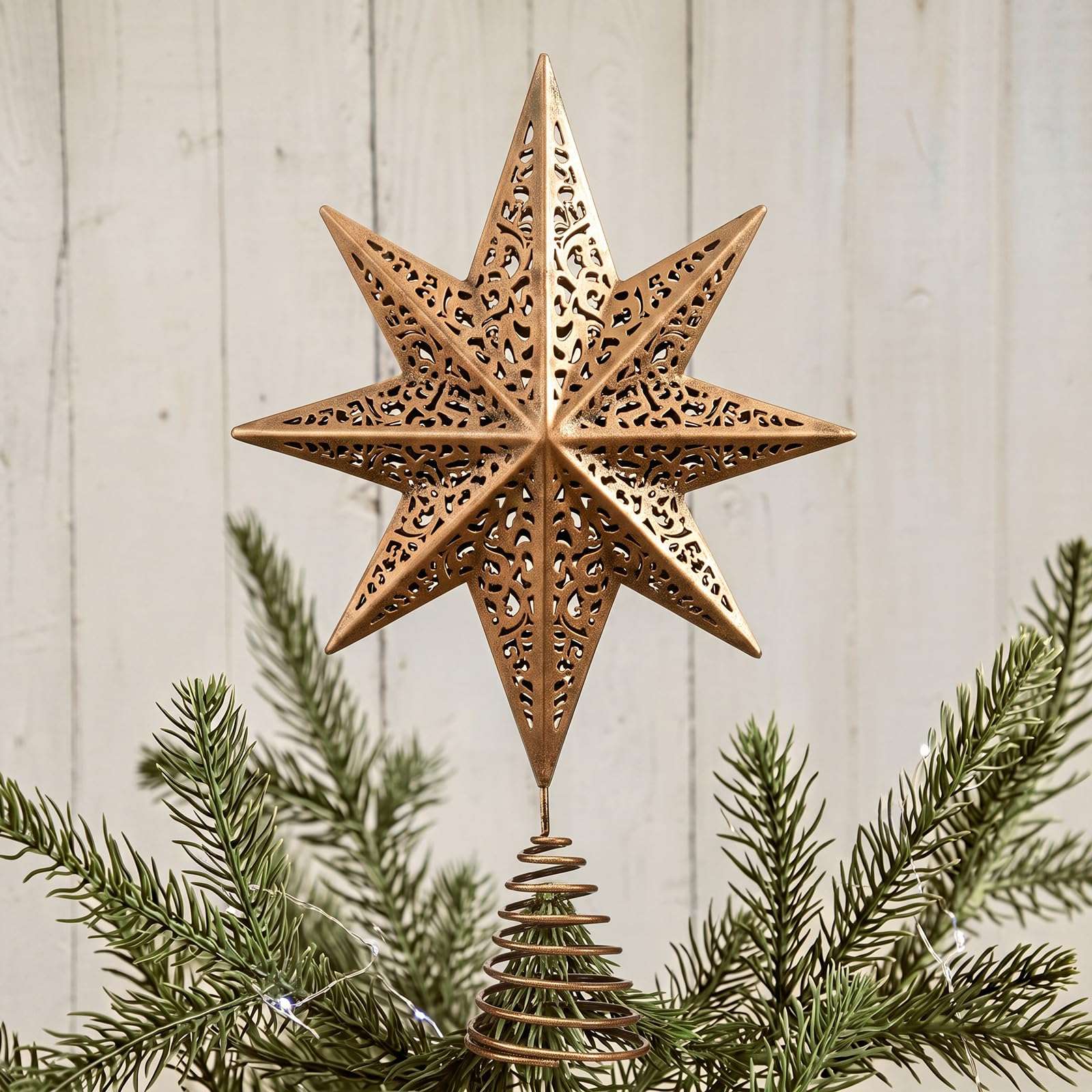 Hungdao Cimier de sapin de Noël en laiton vintage en forme d'étoile de Bethléem - 20,3 x 27,9 cm - Décoration rustique pour sapin de Noël - Décoration d'intérieur et d'extérieur