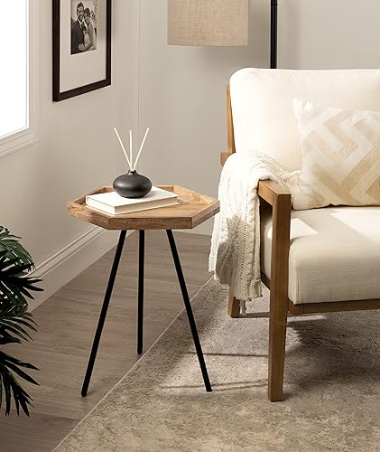 Miniatura 7 de Kate and Laurel Kashvi - Mesa auxiliar hexagonal moderna, 14 x 14 x 20 pulgadas, color blanco y dorado, mesa auxiliar geométrica contemporánea