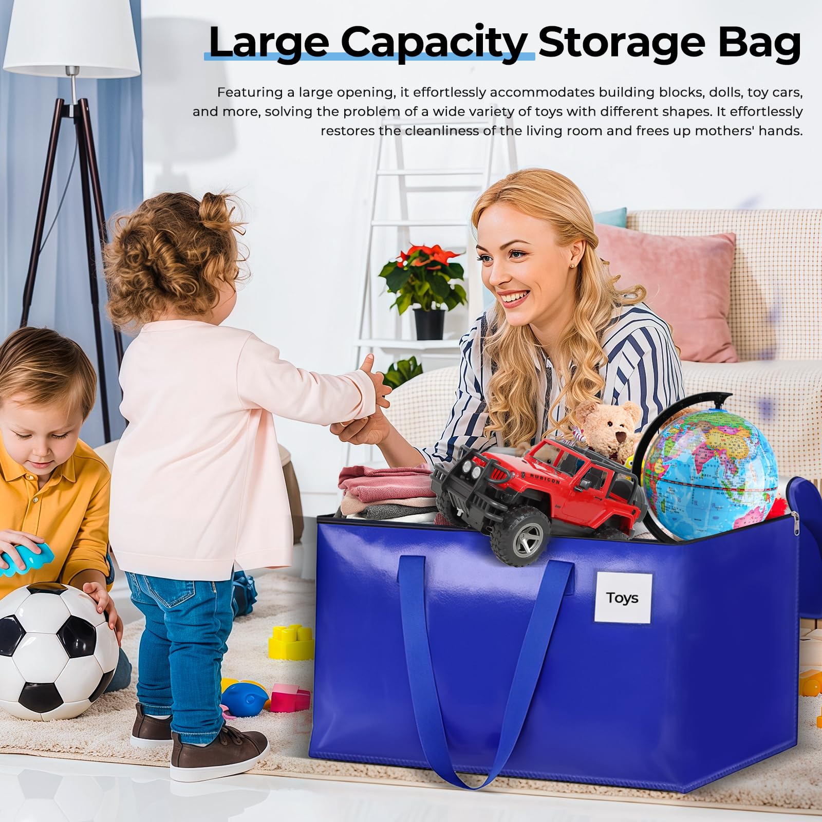 93L sac demenagement, Lot de 6 Imperméable Sacs de Déménagement avec Fermeture éclair et Poignée,Grand Sac de Rangement,Sac Rangement Vetement pour le Vêtement,Couettes et Linge de Lit (Bleu)