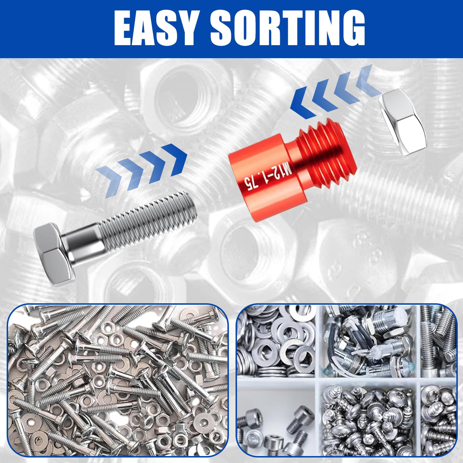 Gewindelehre 44-teiliges Gewindeprüfer-Set für Schrauben & Muttern, Metrisch & Imperial, Aluminiumlegierung Bolzengewindeprüfer Thread Checker Satz für Werkstatt Autoreparatur Präzises Messen