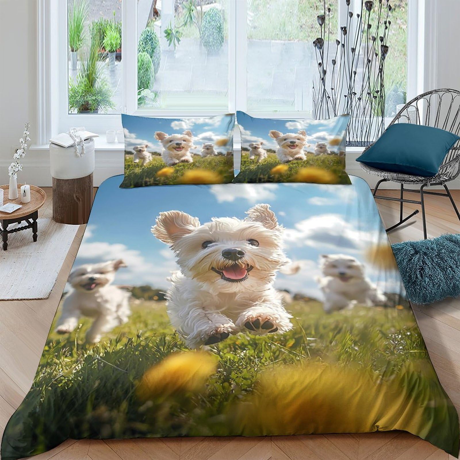 Ctjqhvkz Style-4 3D Printed Puppy Meadow Fitted Sheet Microfiber Soft Anti-Slip Bed Cover For Bedroom Guest Room Decor Single（135X200cm）