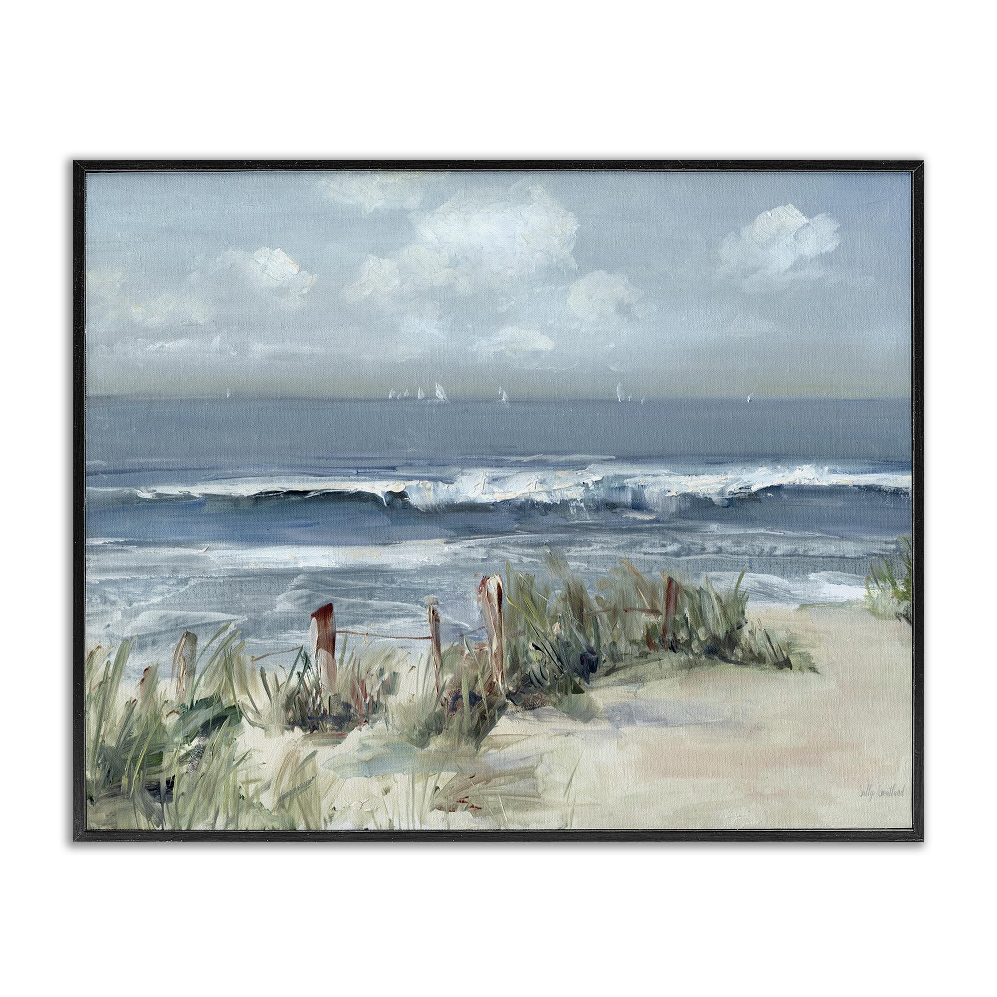 Stupell Industries Midnight Black (Textured) 'Brushed Expression Of Coast'| Framed Giclee Art