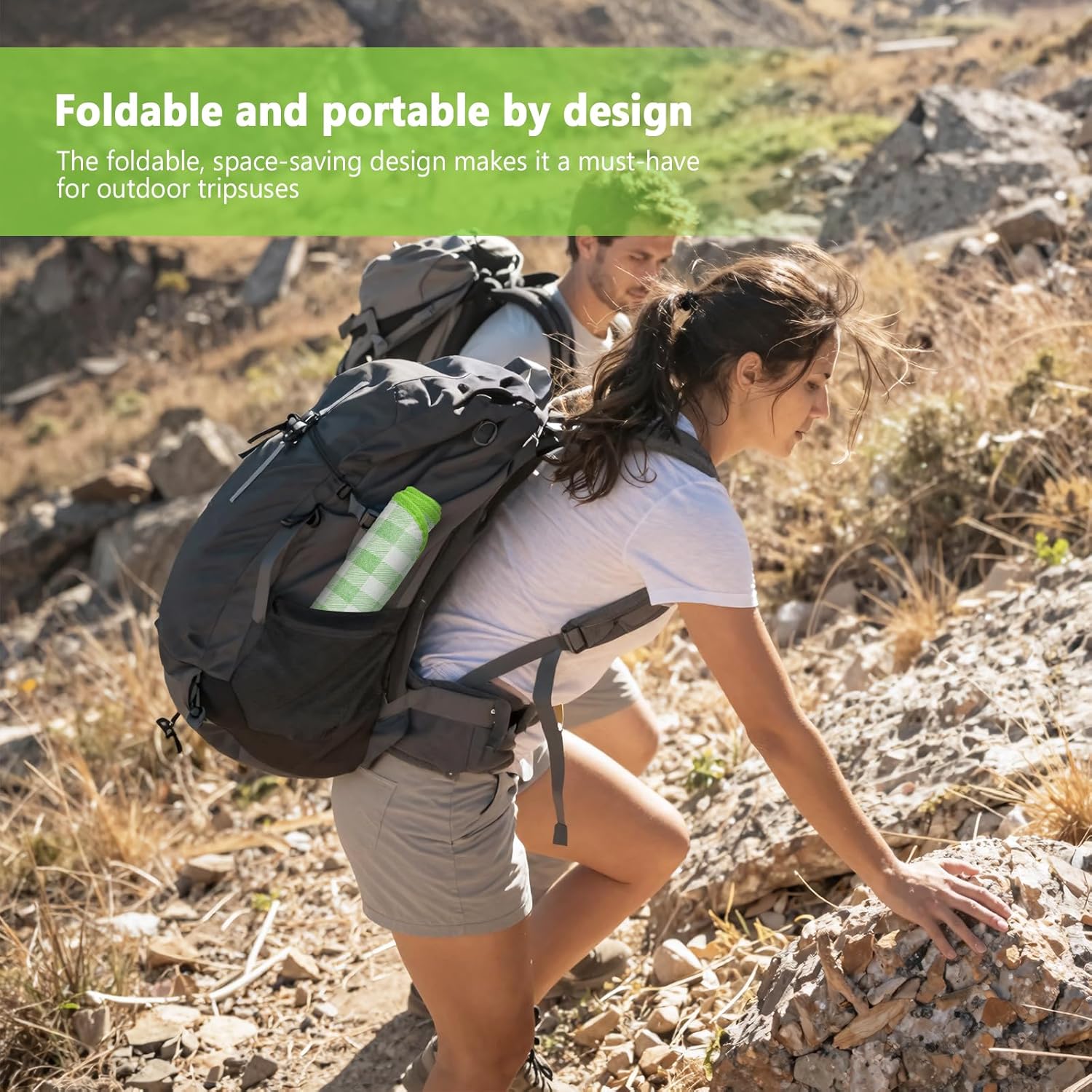 TENOC Small Picnic Blanket 1 Pack for Hiking & Camping, Ultra-Light Foldable Sit Pad for One Person, Waterproof Portable Single Seat Mat for Park, Backpacking & Stadium, Green Grid, 19"x19" - Image 4