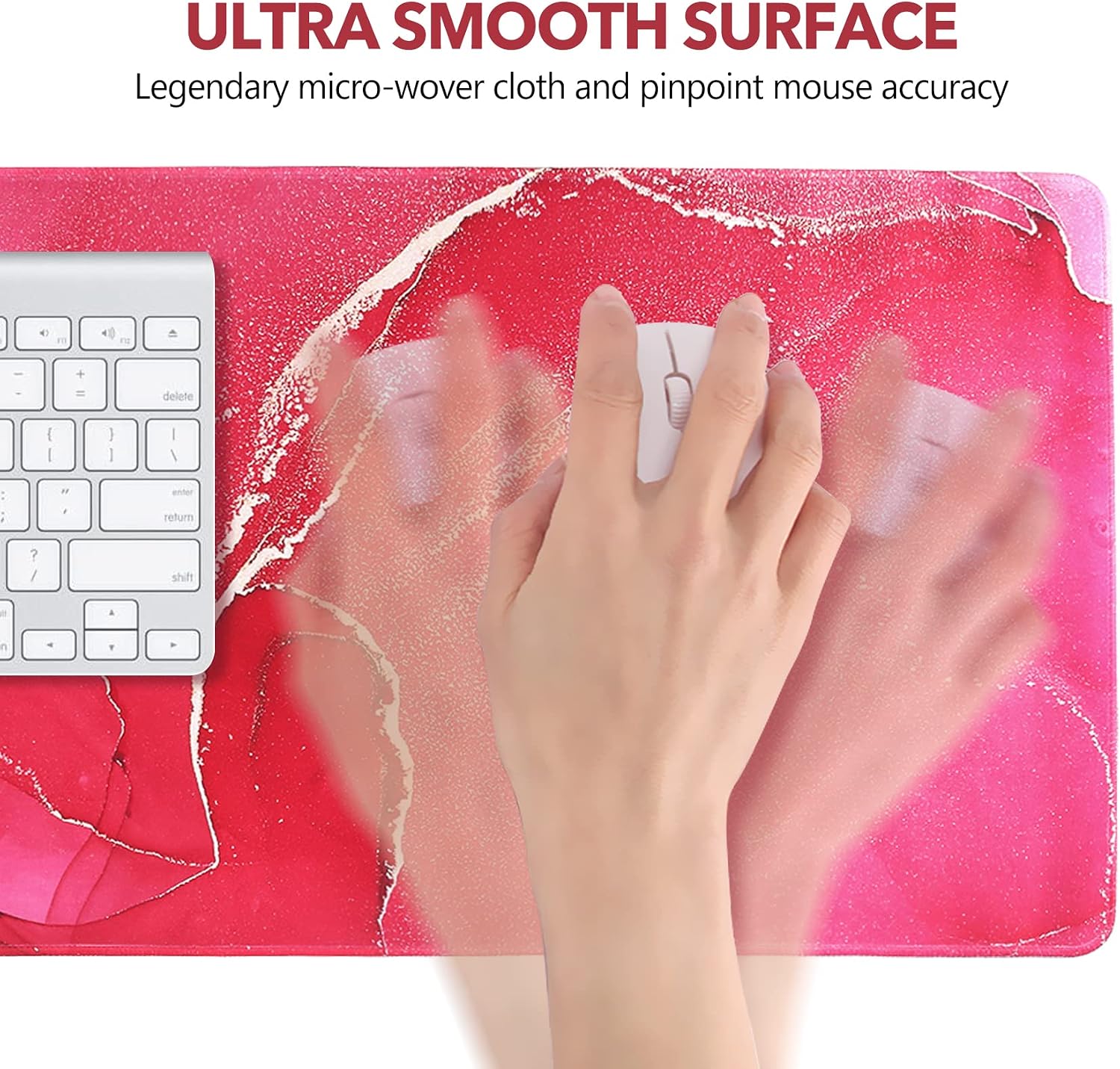 AIMSA Extended Gaming Mouse Pad, XL Large Keyboard Mouse Mat Desk Pad with Stitched Edges, Durable Non-Slip Base Mousepad for Home Office Work, 35x15.7inch,Red Marble image 4