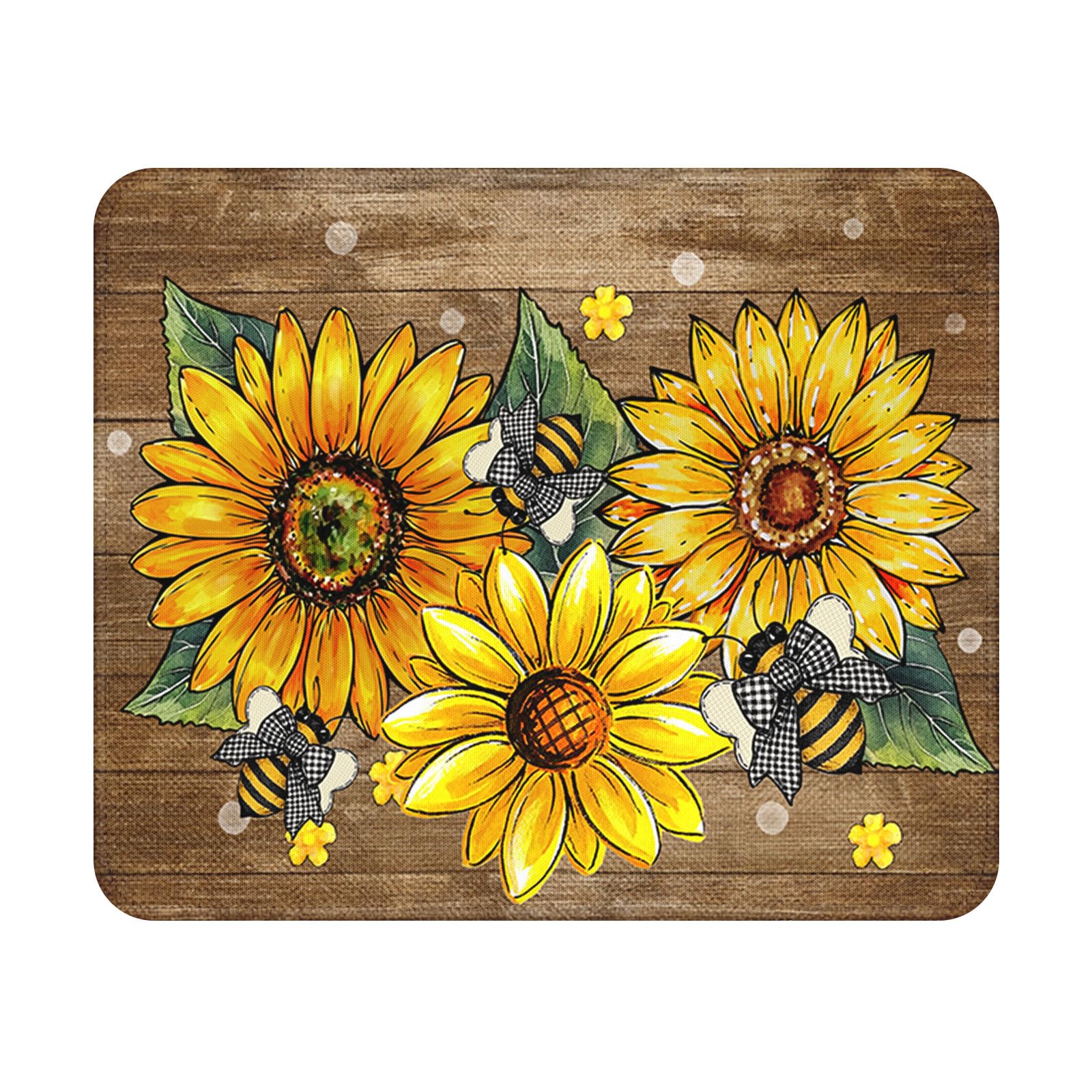Rustic Wood Sunflower Mouse Pad 9.5x7.9 Inch with Anti-Slip Rubber Base