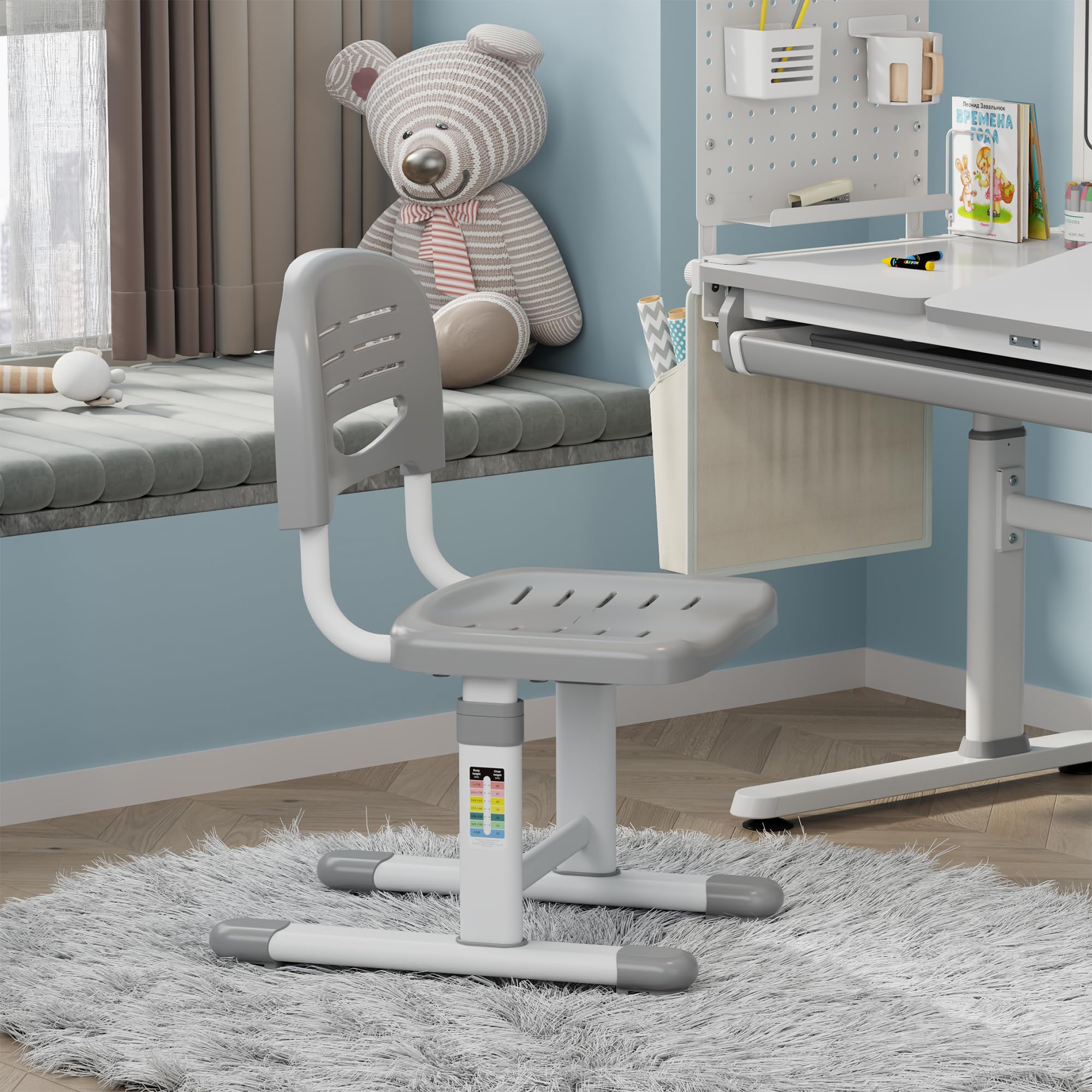 [en.casa] Kinderstuhl Sauda Schreibtischstuhl Kinder 75 x 36 x 46 cm höhenverstellbarer Kinderschreibtischstuhl belastbar bis zu 100 kg Hellgrau/Weiß