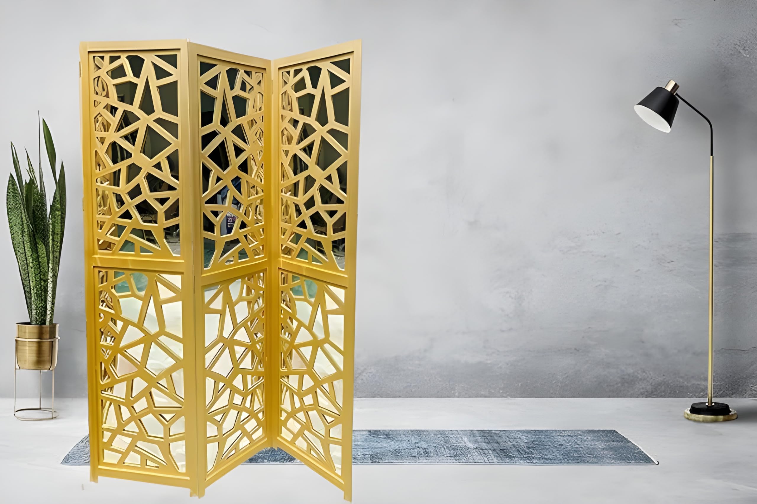 Musa Kazim/Wooden/Room Divider/for Living Room Partition/Foldable Partition / 3 Panel/Screen Separator/Wooden Partition Back Side is Mirror Glass (3 Panel Golden/White)-image-30