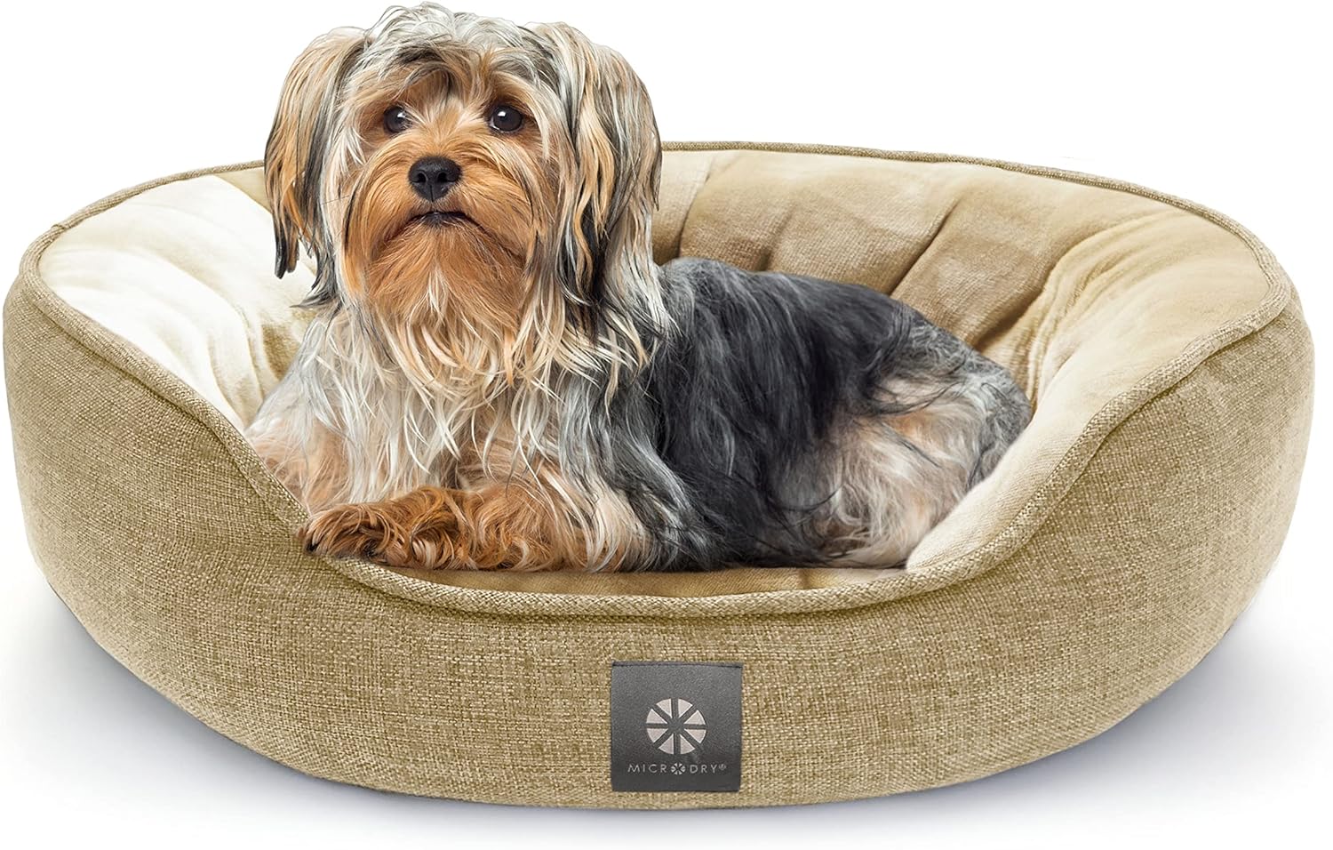 MICRODRY – Soft, Cozy & Plush Dog Pet Bed, Machine Washable, Self Warming - Medium to Large Size Dogs - 36x26x8 inches, Linen