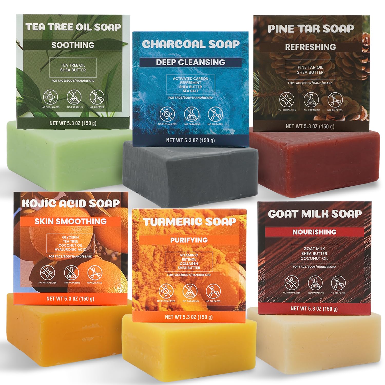 Rinse & Robust 6 piezas Jabones Gel de Ducha Cosméticos Naturales Piezas de Jabón Natural Piezas para Hombres Jabones para Limpiar Cuerpo y Manos