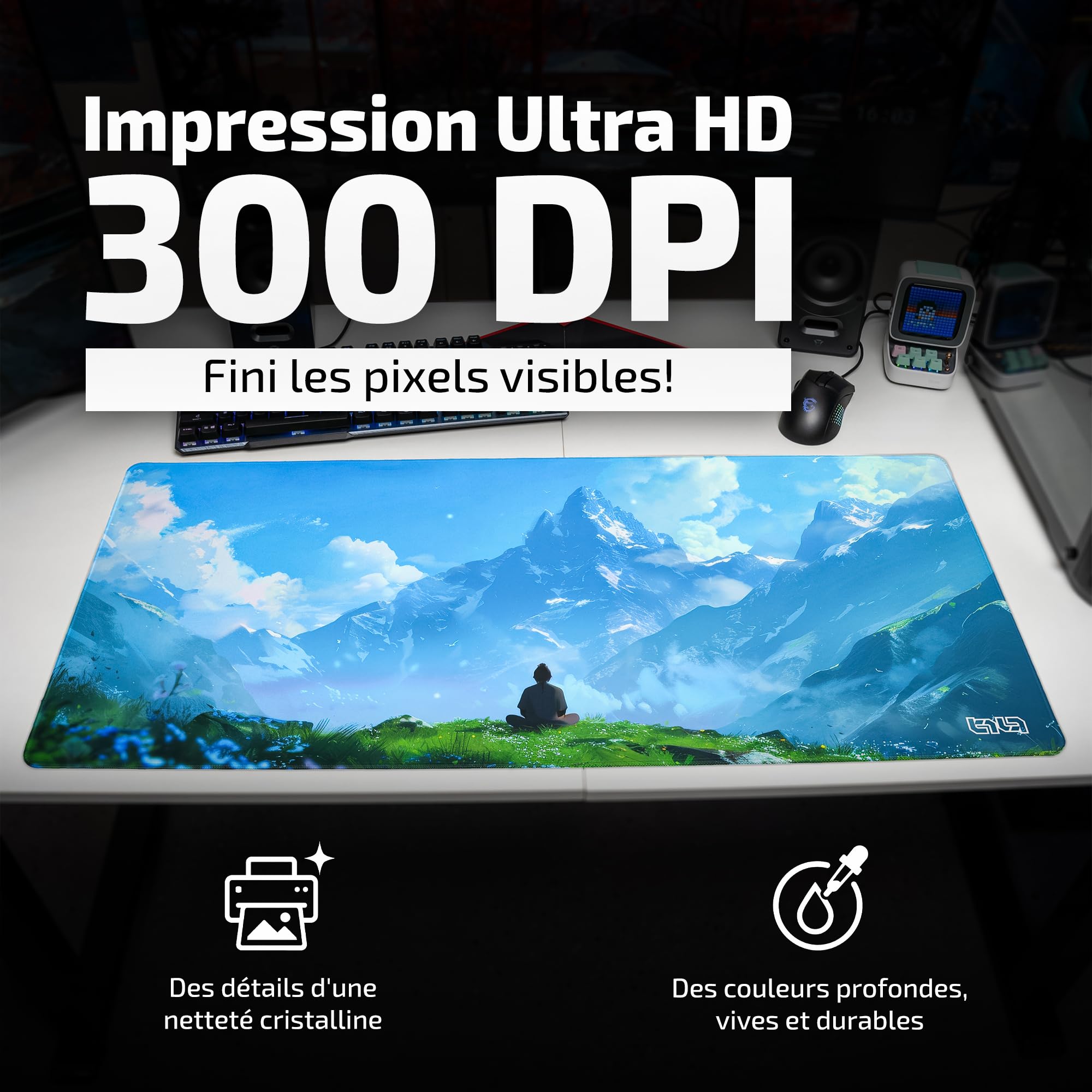 Tilt Grand Tapis de Souris Gamer XXL 90x40 cm | Tapis de Bureau Gaming Anti-Dérapant | Mouse Pad Imperméable pour PC et Accessoires Gaming | Tapis de Clavier (Mountain Meditation)