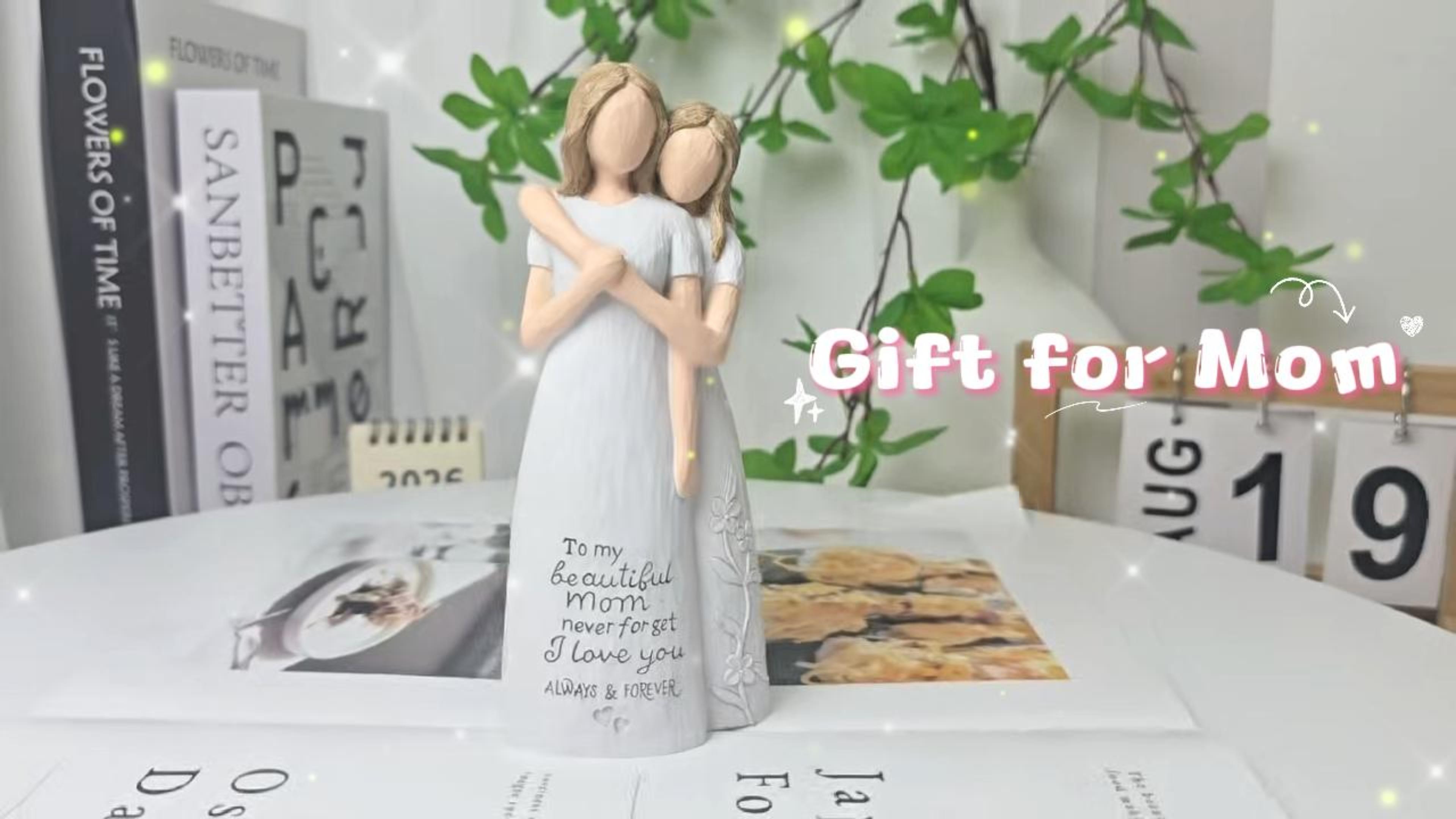 Figura escultórica madre e hija en resina pintada a mano miniatura 7