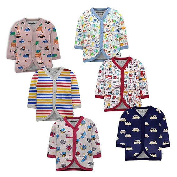 NammaBaby Cotton Front Open Full Sleeves Jhabla Vest- Tshirt -Multicolour - Set of 6