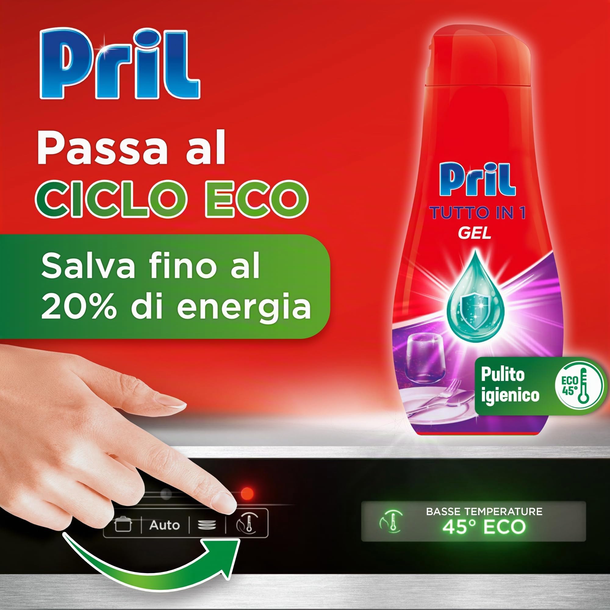 Pril Gel All In One Limone & Lime, Detersivo Lavastoviglie Liquido Multi-Azione Sporco Difficile, 8 Confezioni da 35 Lavaggi