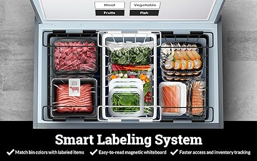 Miniatura 7 de Contenedores organizadores de congelador de pecho profundo, paquete de 4 cestas apilables para congelador con divisores, almacenamiento de alambre