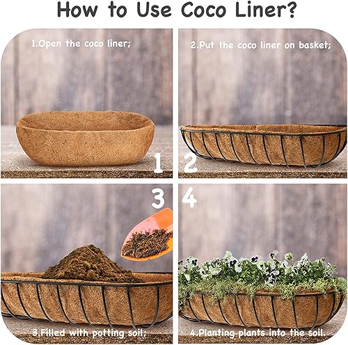 Miniatura 4 de Trough - Forro de repuesto de coco, cesta colgante de media luna de 24 pulgadas, maceta de fibra de coco, maceta de fibra de coco para ventana,