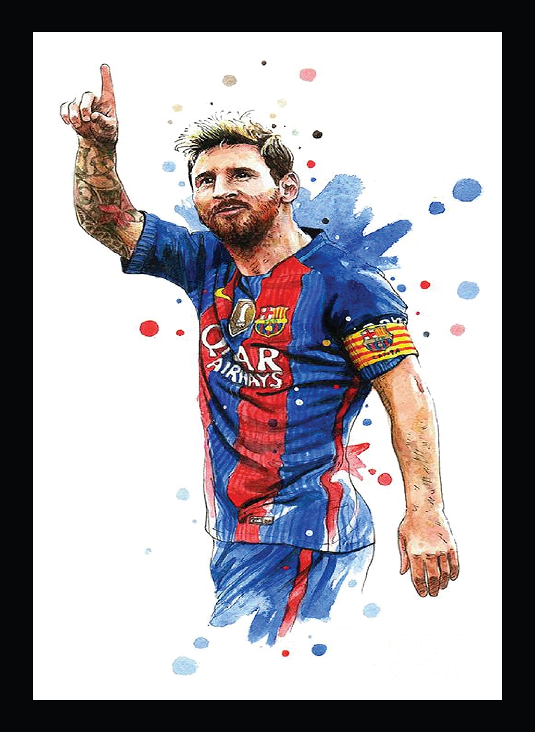 BIRD'S MIND Art Paintings Messi Wall Hanging Synthetic Wood Photo Framed Poster Living Boys Bedroom Home Football Lionel Messi Frames L x H 9.5 Inches x 13 Inches