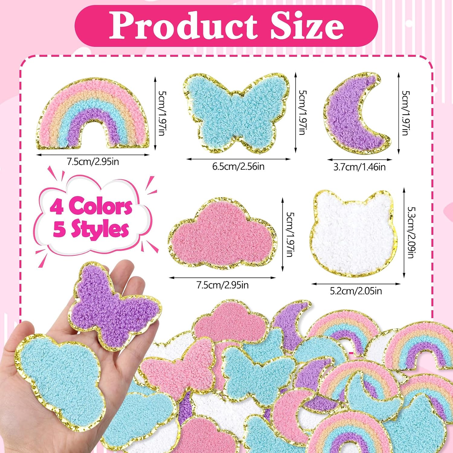 40Pcs Chenille Self Adhesive Patches for Backpacks image 2