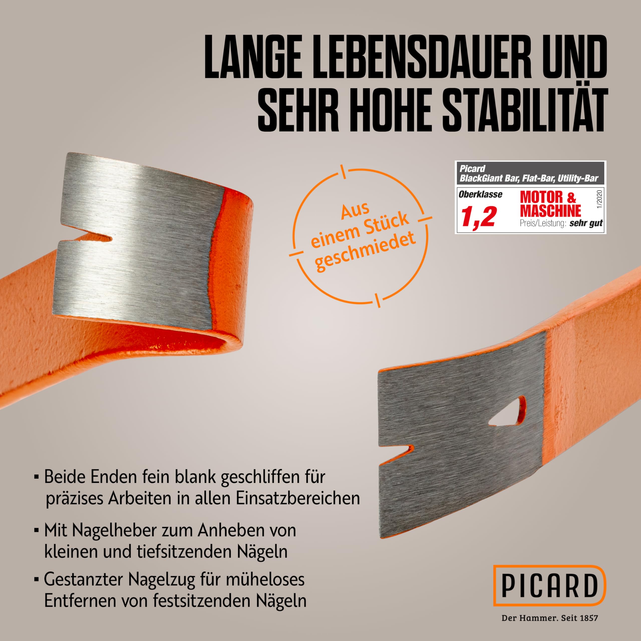 PICARD Martillo de carpintero Nº 790 ½ + Mini BlackGiant® + pegatinas, peso total de 800 g, banda rugosa, soporte magnético para clavos, protección contra la corrosión, mango de acero con mango de