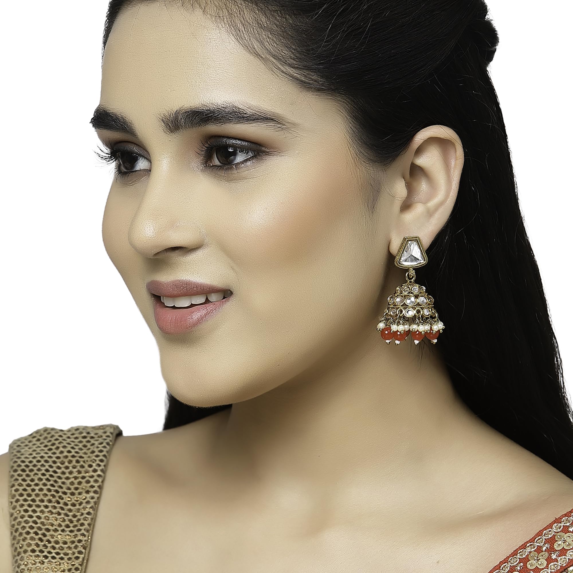Gold-Plated Dome Shaped Mirror Jhumka Earrings