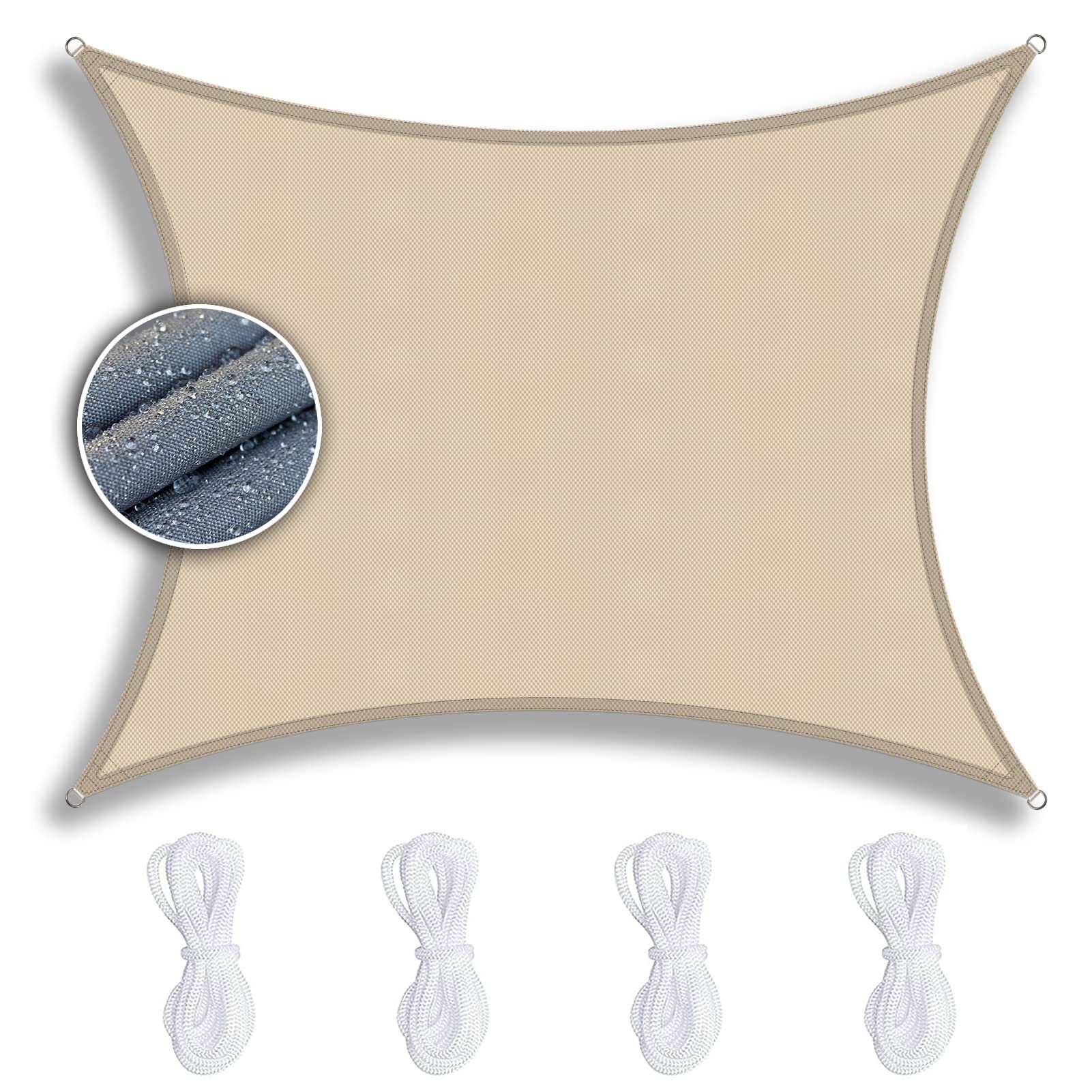 Voile d Ombrage Rectangulaire 4x8m Beige， Toile d'Ombrage Résistant à la Pluie Anti 90% UV Contre Le Vent Résistant, Toile d'Ombrage pour Pelouse Balcon Plage