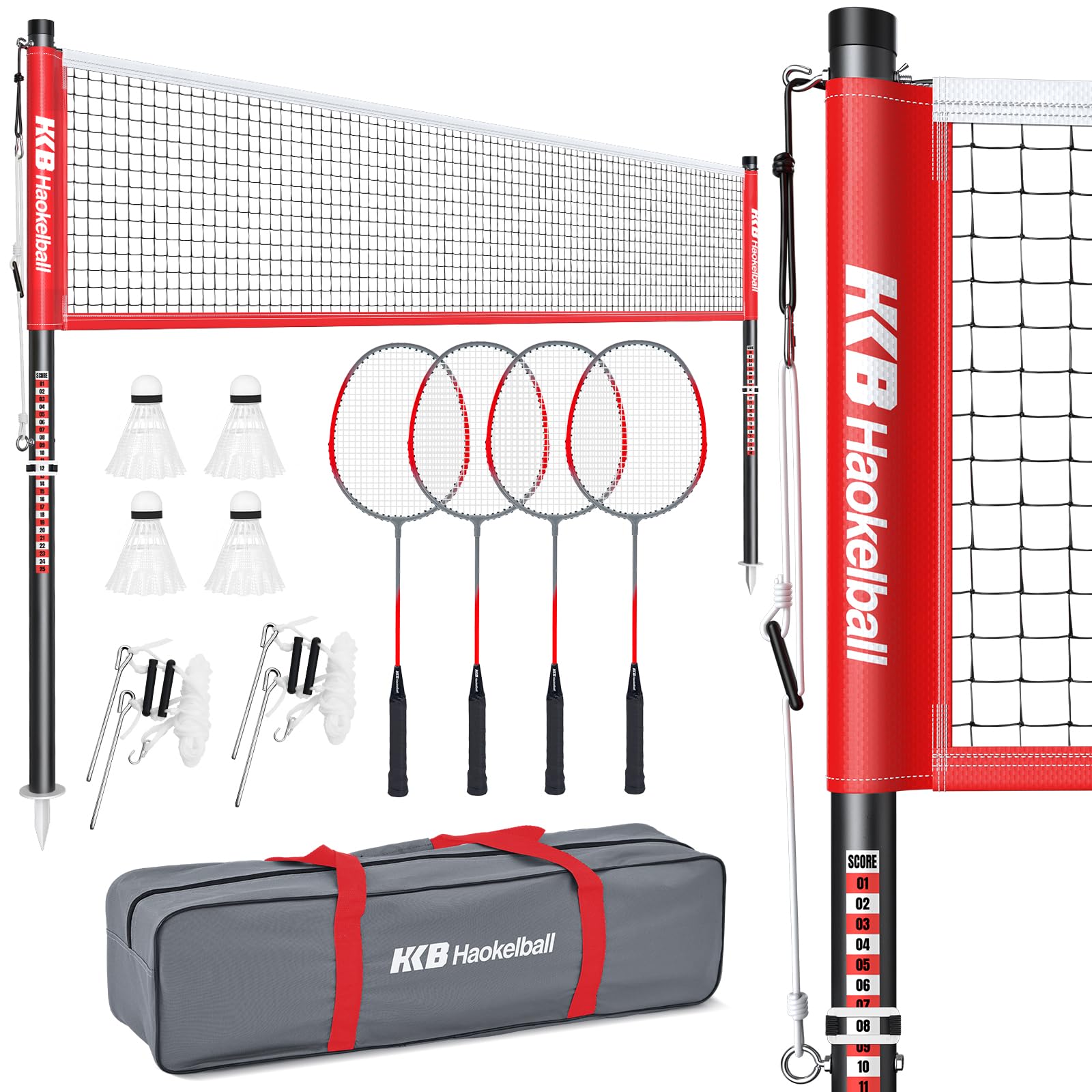 Outdoor Badminton Net Set with Anti-Sag Winch System - 20ft Badminton Net, 4 Rackets, 3 S…