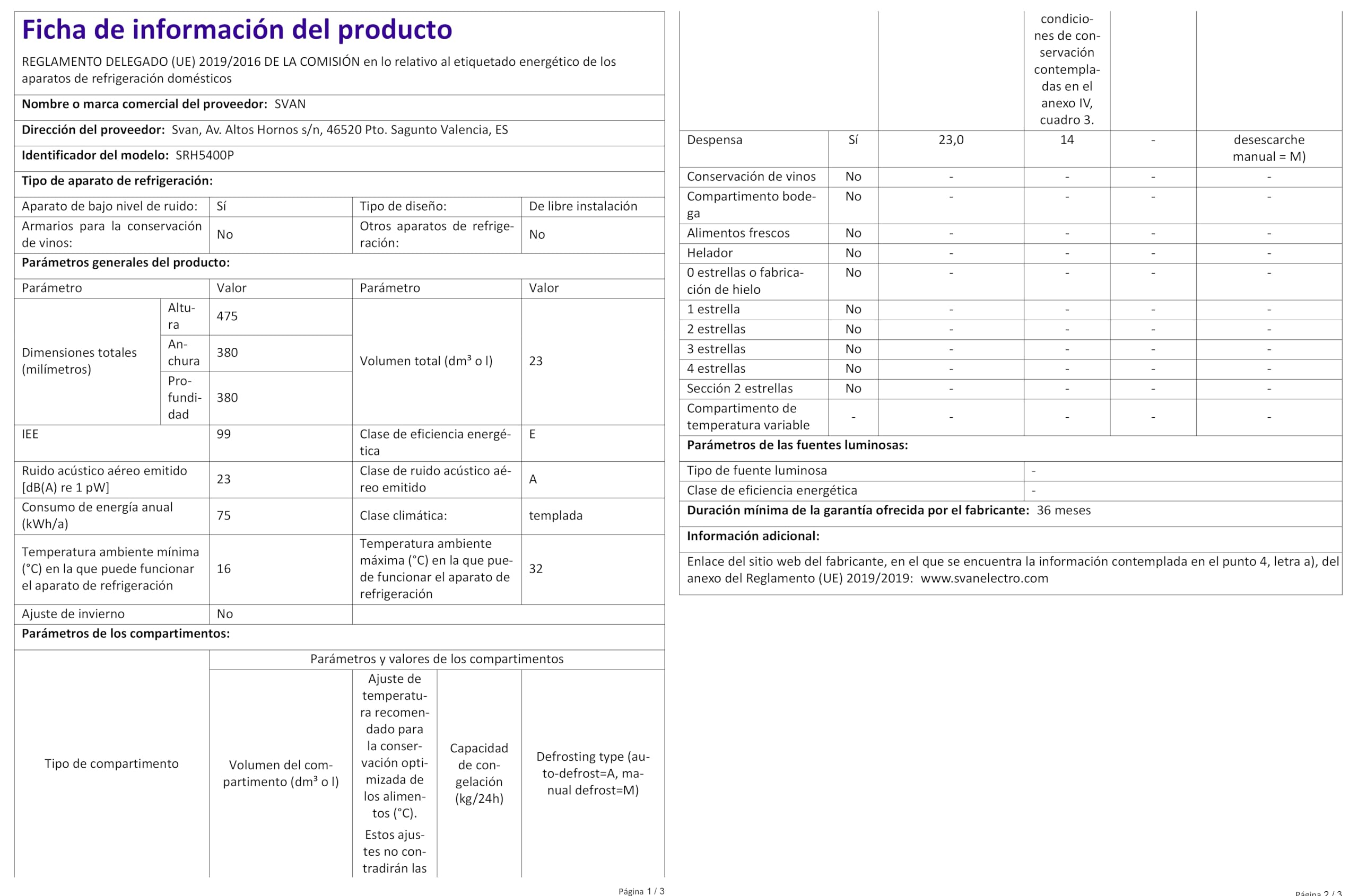 Svan Frigorífico Mini Refrigerador Horeca Negro SRH5400P. Capacidad 23 L, Puerta Reversible, Bajo Nivel Sonoro, Eficiencia Energética Clase E
