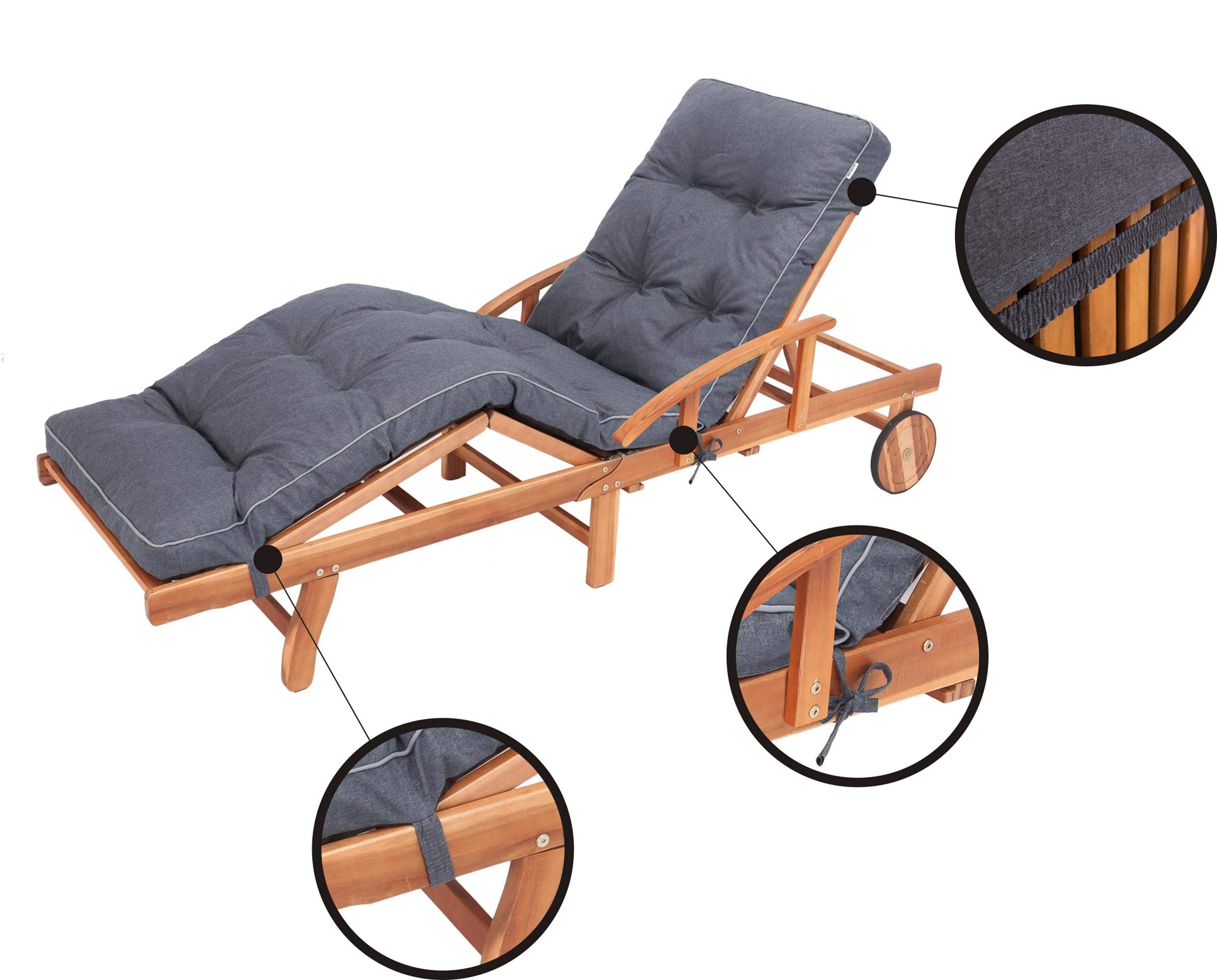 Cojín de Lujo para Tumbona de Jardín en Color Antracita 201x55x8 cm - Confort Premium para Patio y Balcón, Experiencia de Asiento Exterior Placentera y Elegante