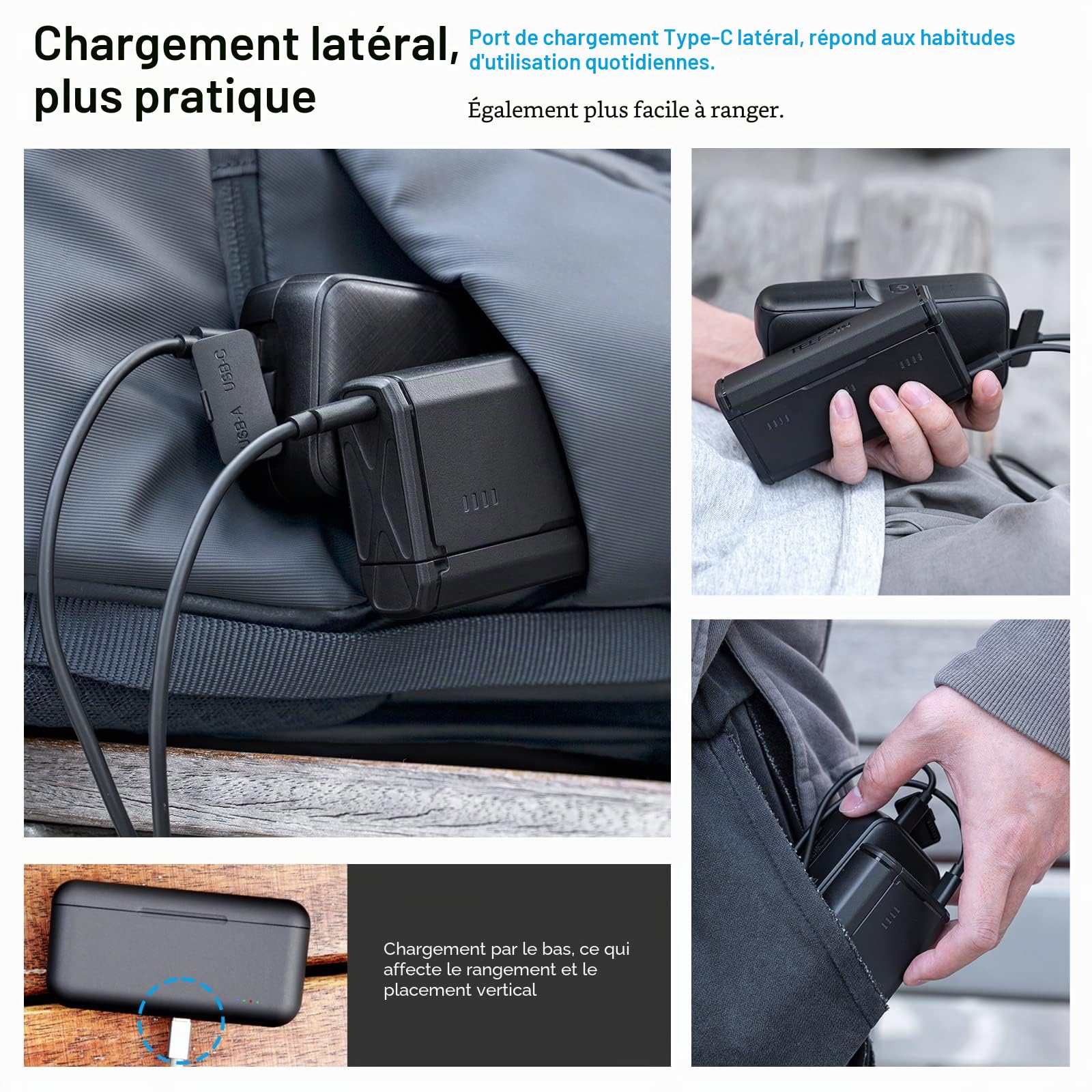 TELESIN Chargeur de Batterie pour GoPro Mission 1 Pro/Hero 13 Black, Chargeur Rapide 3 Batteries pour Batteries Enduro d’Origine, Boîtier de Charge Portable avec Rangement Carte SD et Indicateur LED