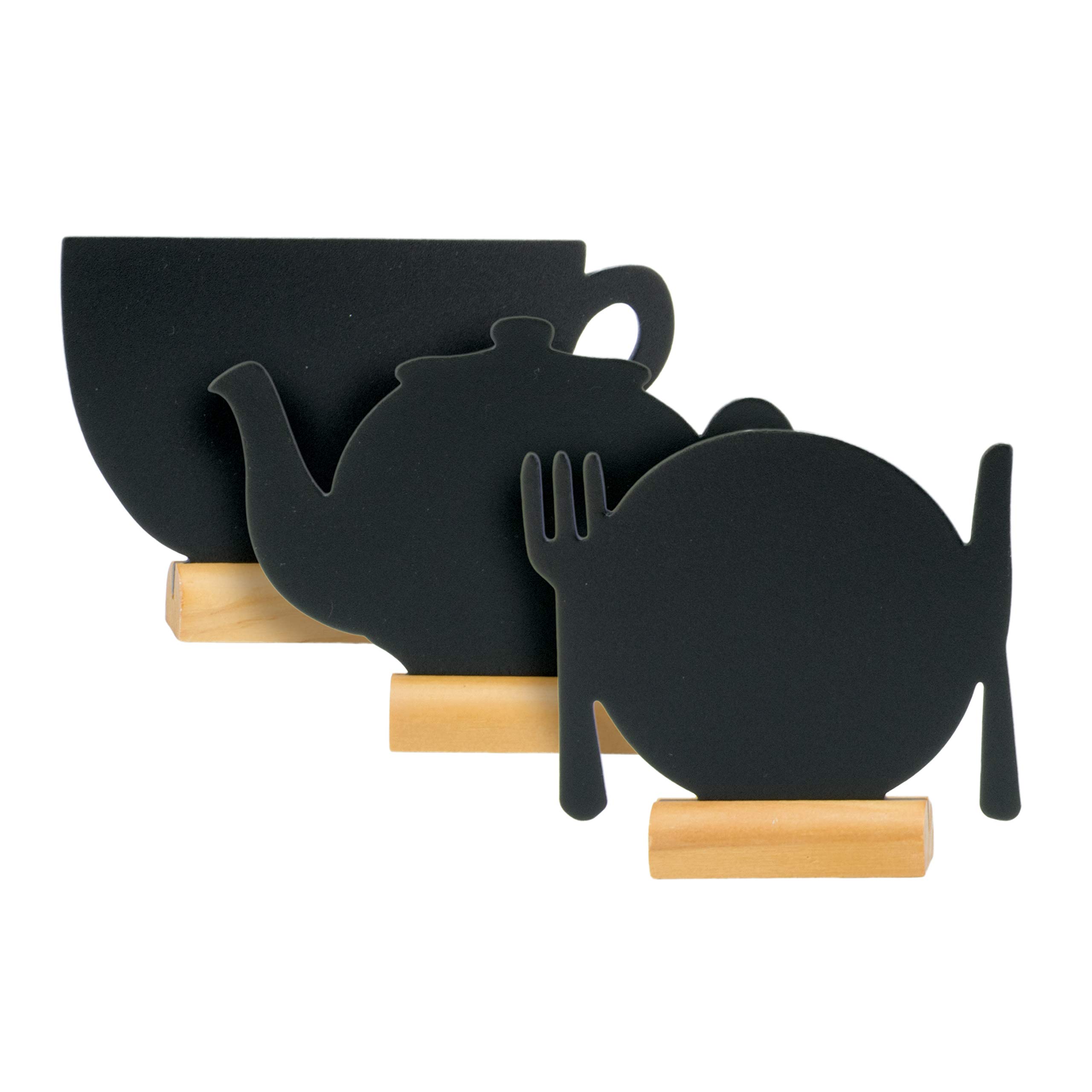 Securit Silhouette Teapot/Plate/Cup Mini Chalk Board with Chalk Marker, 3 pc