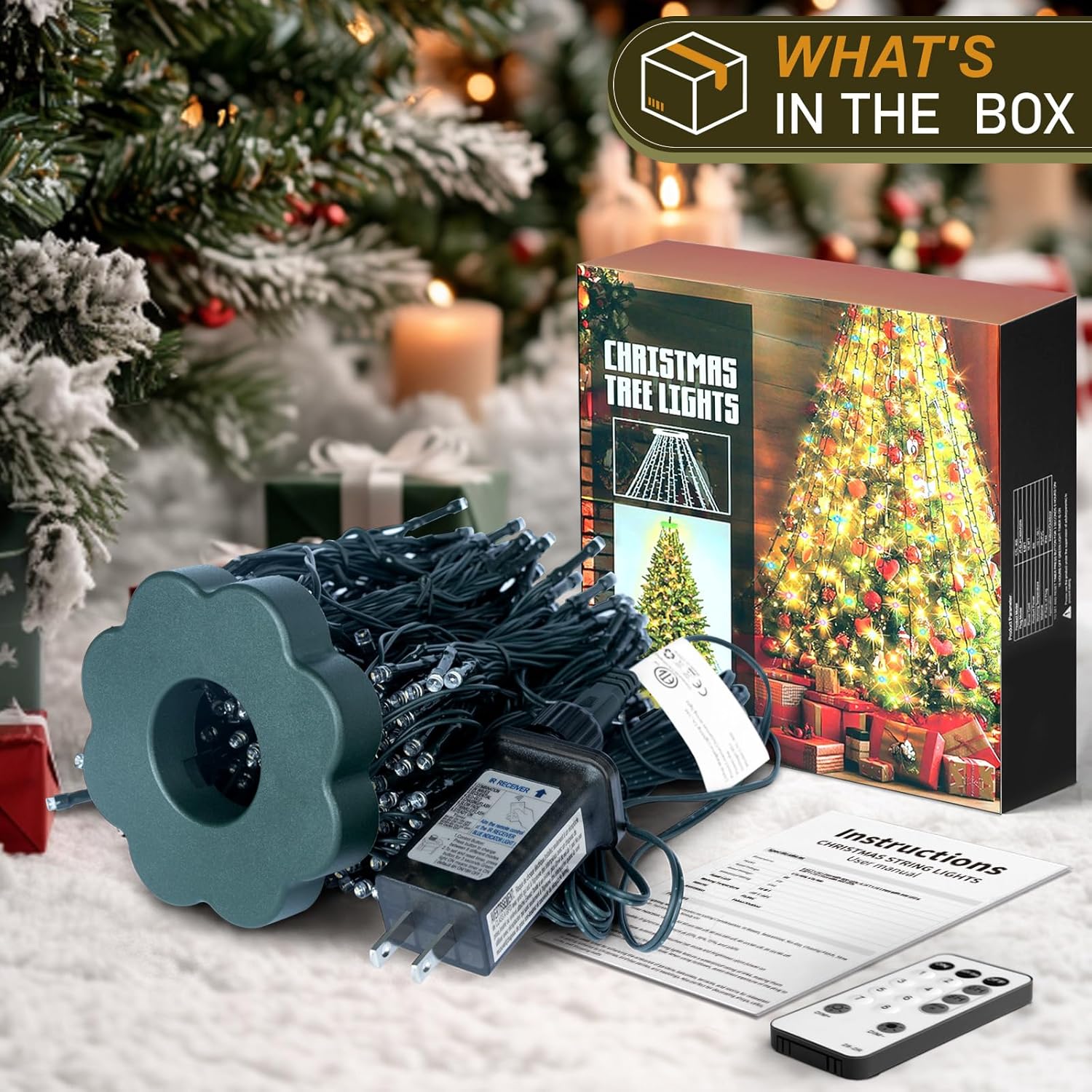 Christmas Tree Lights 8.2FT X 16 Lines, 448 LED String Lights (Suitable 7-9 FT Christmas Tree) with Memory Function & Remote Control, IP55 Tree Lights for Christmas Decorations, Outdoor & Indoor