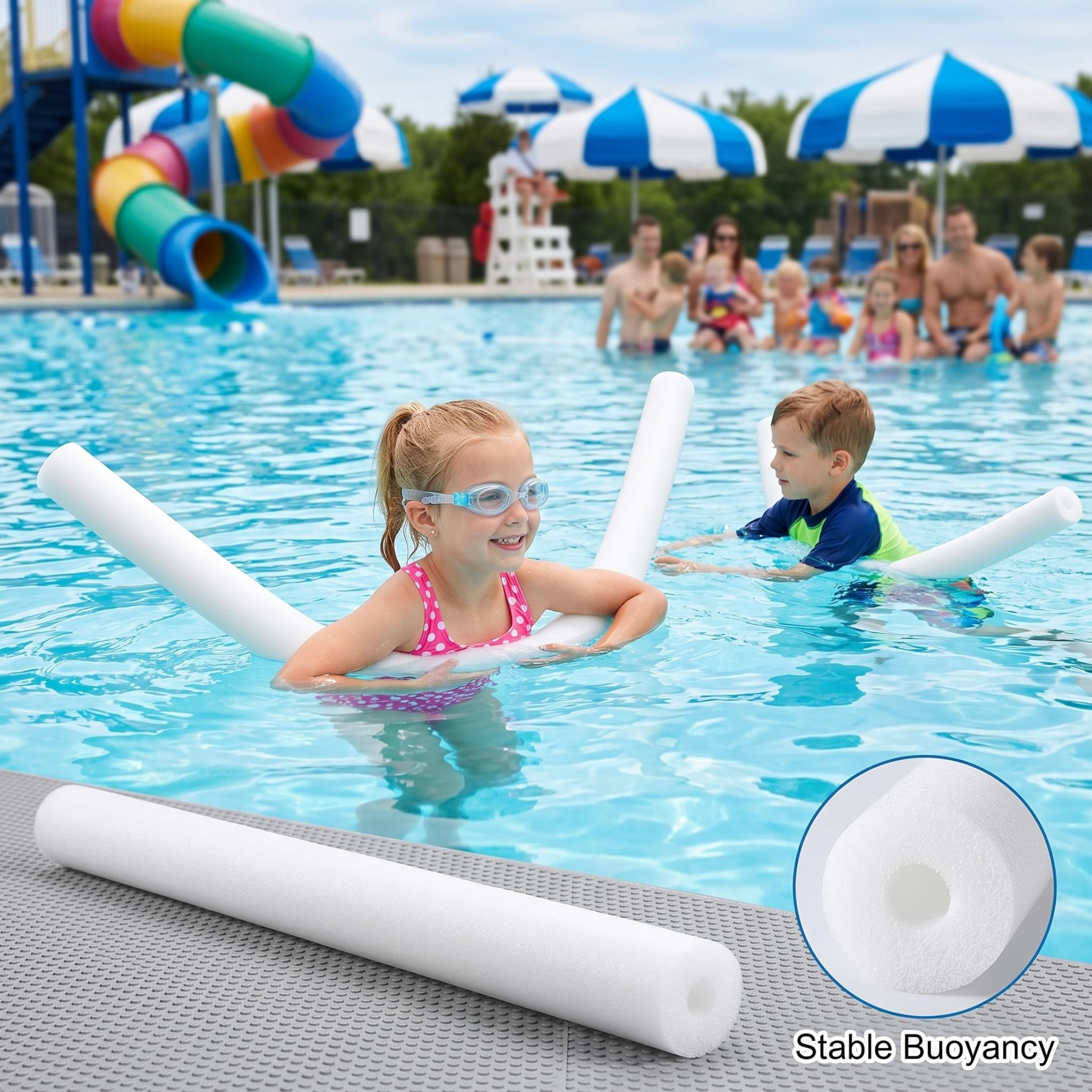 Jumbo Pool Noodle 5 Piezas Claro Blanco 59 Pulgadas | Construcción hueca liviana, segura para niños, para diversión en la piscina de verano