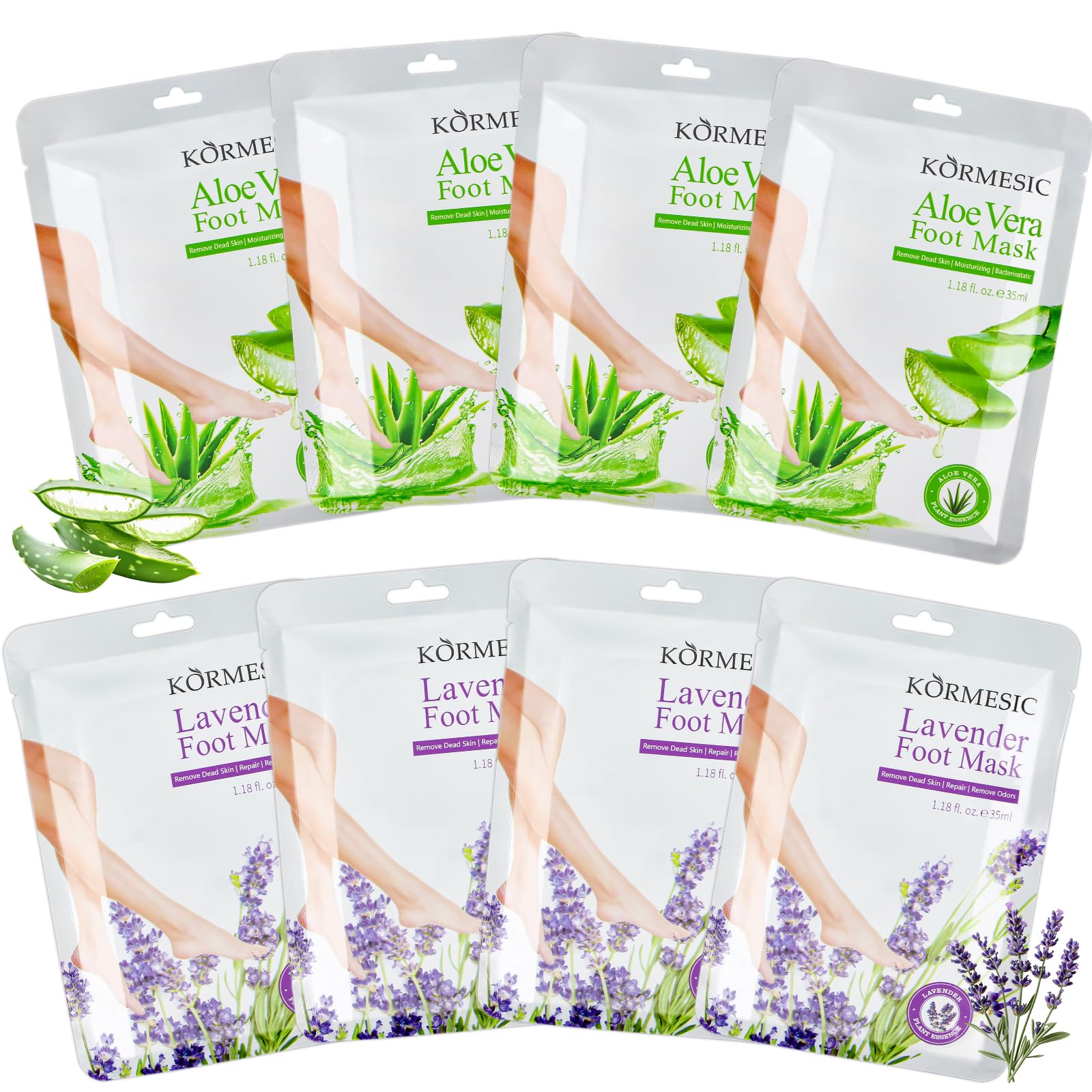 8 Paires Masque Pied Exfoliant - Masque Hydratant pour Les Pieds, Chaussettes Anti-callosités pour Femmes Hommes, Chaussettes Exfoliantes, pour Peaux Sèches et Abîmées (4 x lavande et 4 x aloe vera)