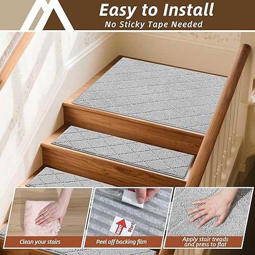Vista 81 de COSY HOMEER - Alfombra antideslizante de 28 x 9 pulgadas, uso interior en peldaños de madera, alfombras para niños y perros, 100 % poliéster, base