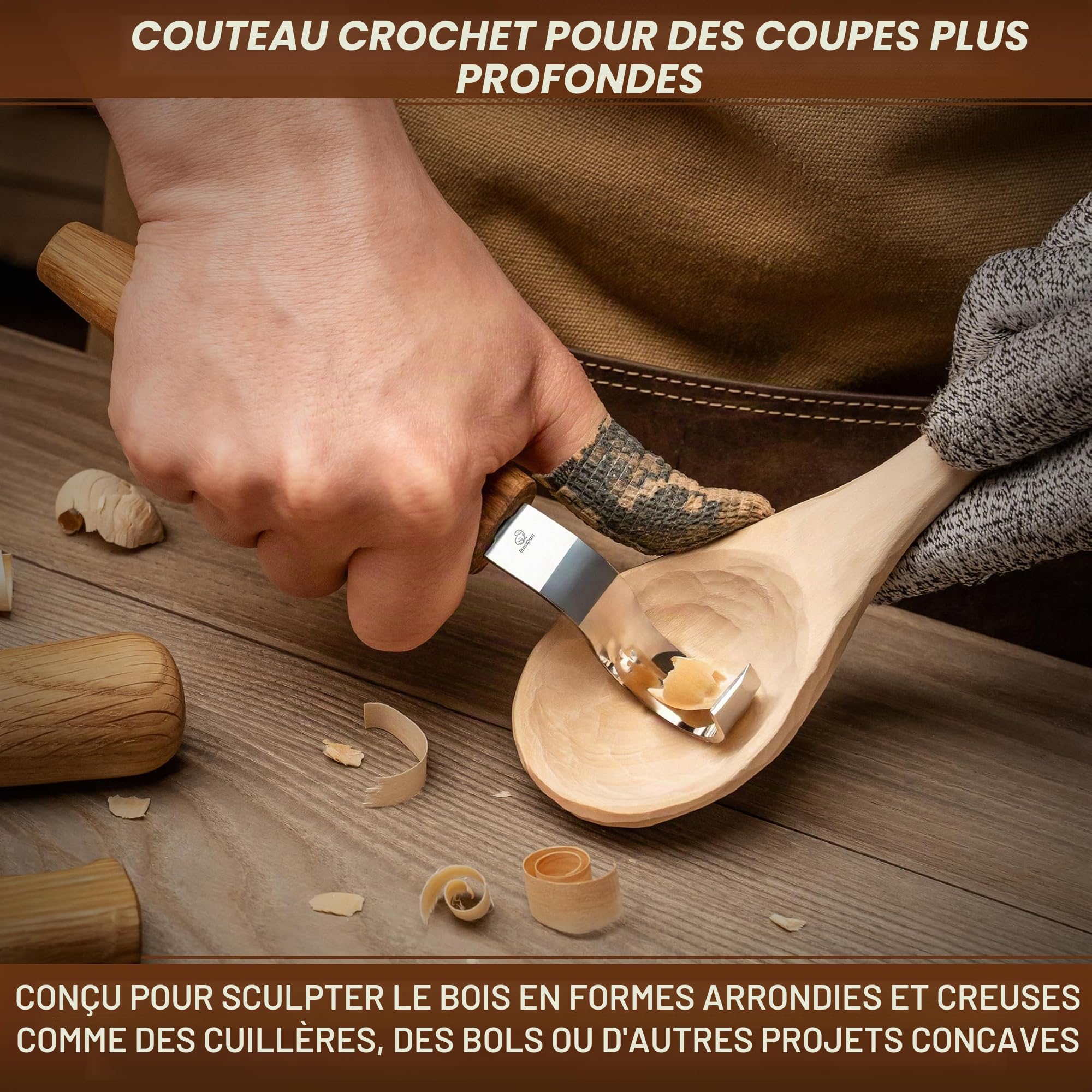 BeaverCraft Kit Couteaux Sculpture Bois S14 – Outils pour Cuillère avec Couteau Crochet, Ciseaux à Bois, Gouge Bol – Kit Sculpture Débutants, Ensemble de Taille du Bois Loisirs