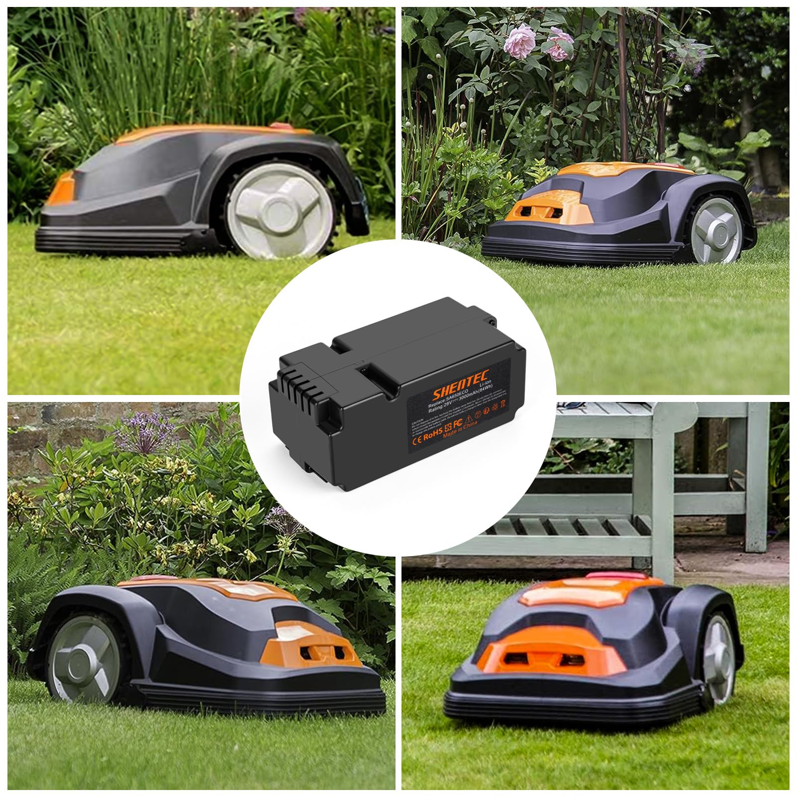 Shentec 28V 3000mAh Lithium Batterie Compatible avec Yard Force Robot de Tonte SA650ECO NX60i X50I