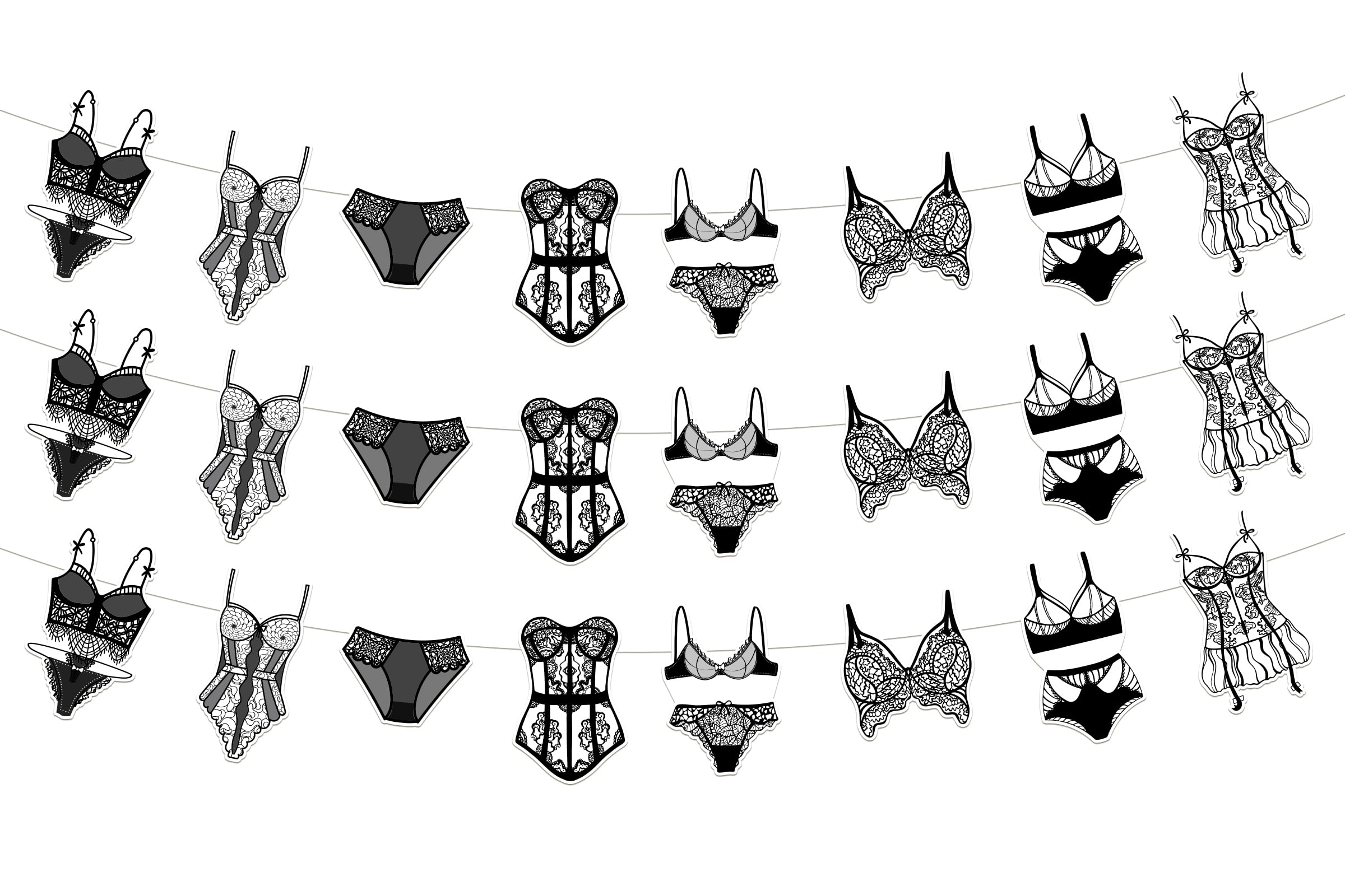 Sursurprise Lingerie Party Decorations, 3PCS Bras and Panties Banners Black for Lingerie Shower Underwear Bachelorette Bridal Shower Decorations Hen