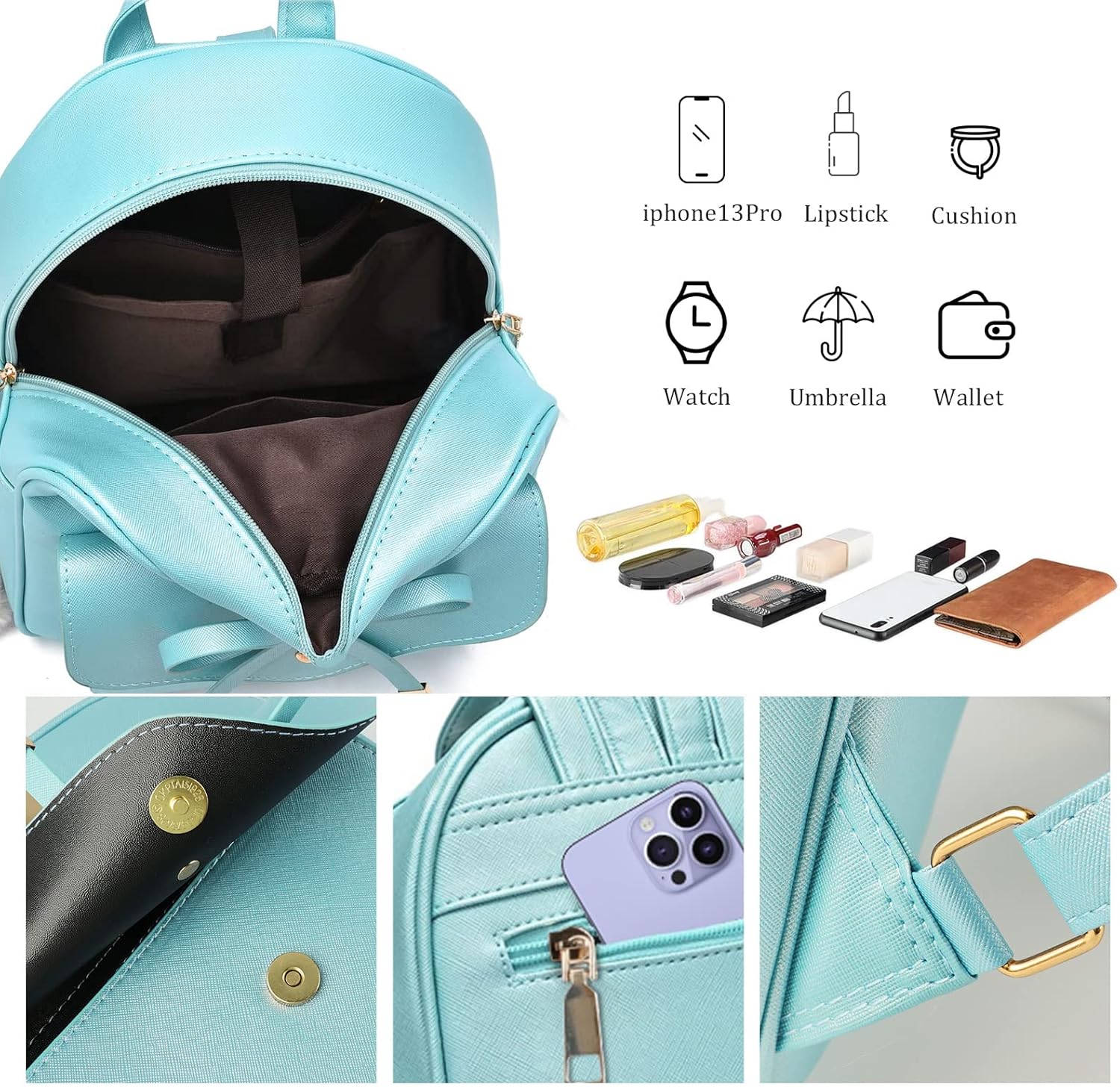ZGWJ Mini Backpack Purse for Women - 3-Piece Set, Small PU Leather Bowknot Fashion Backpacks, Cute Casual Travel Daypacks - Image 5