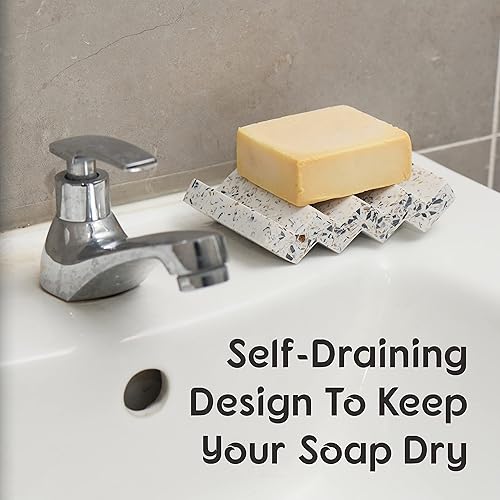 Miniatura 3 de Jabonera de piedra de terrazo Zig Zag para fregadero de baño, ahorro de jabón de concreto para barra de jabón para ducha, soporte de esponja