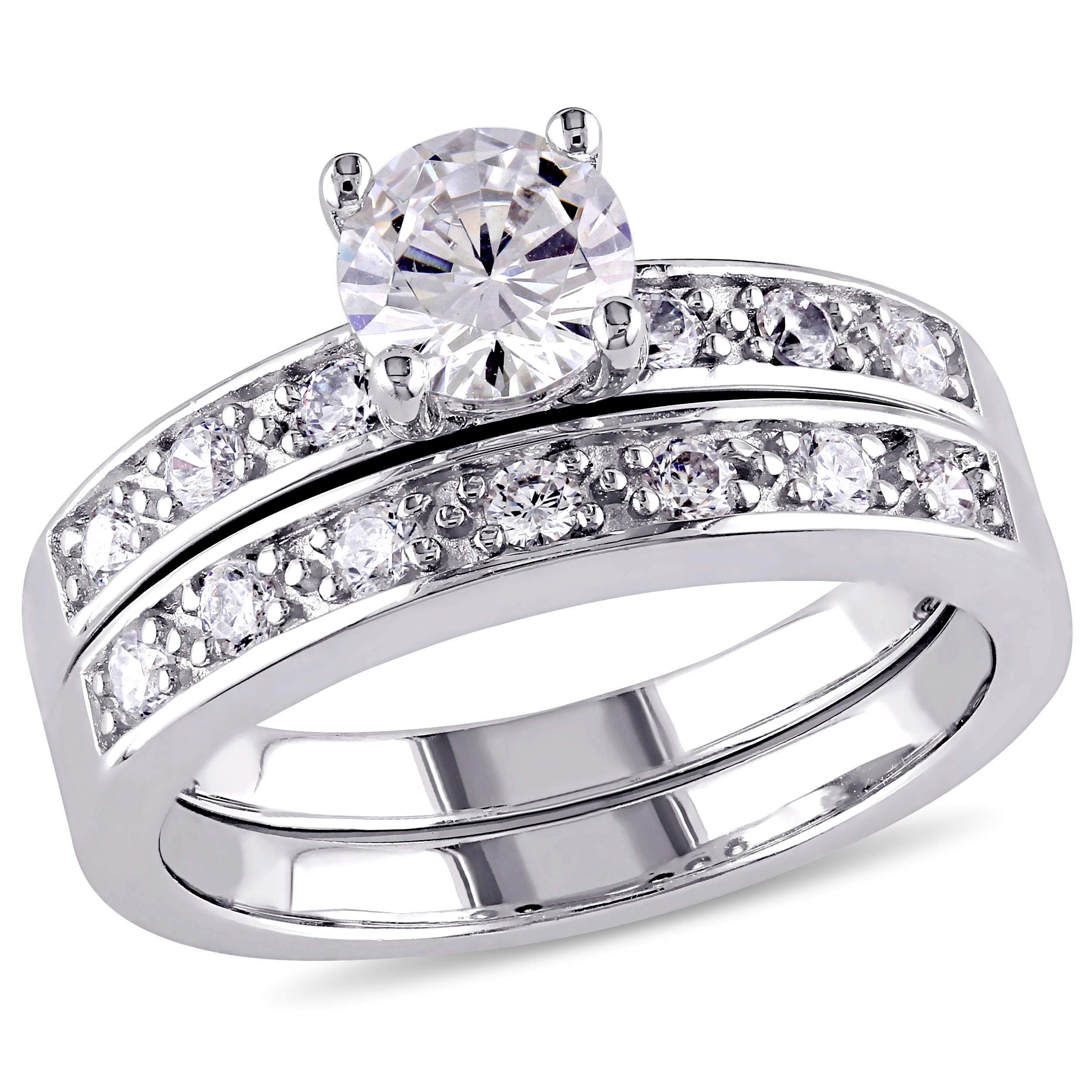 Abbie+Cleo Round Cubic Zirconia Bridal Ring Set in Rhodium Flash Plated Sterling Silver