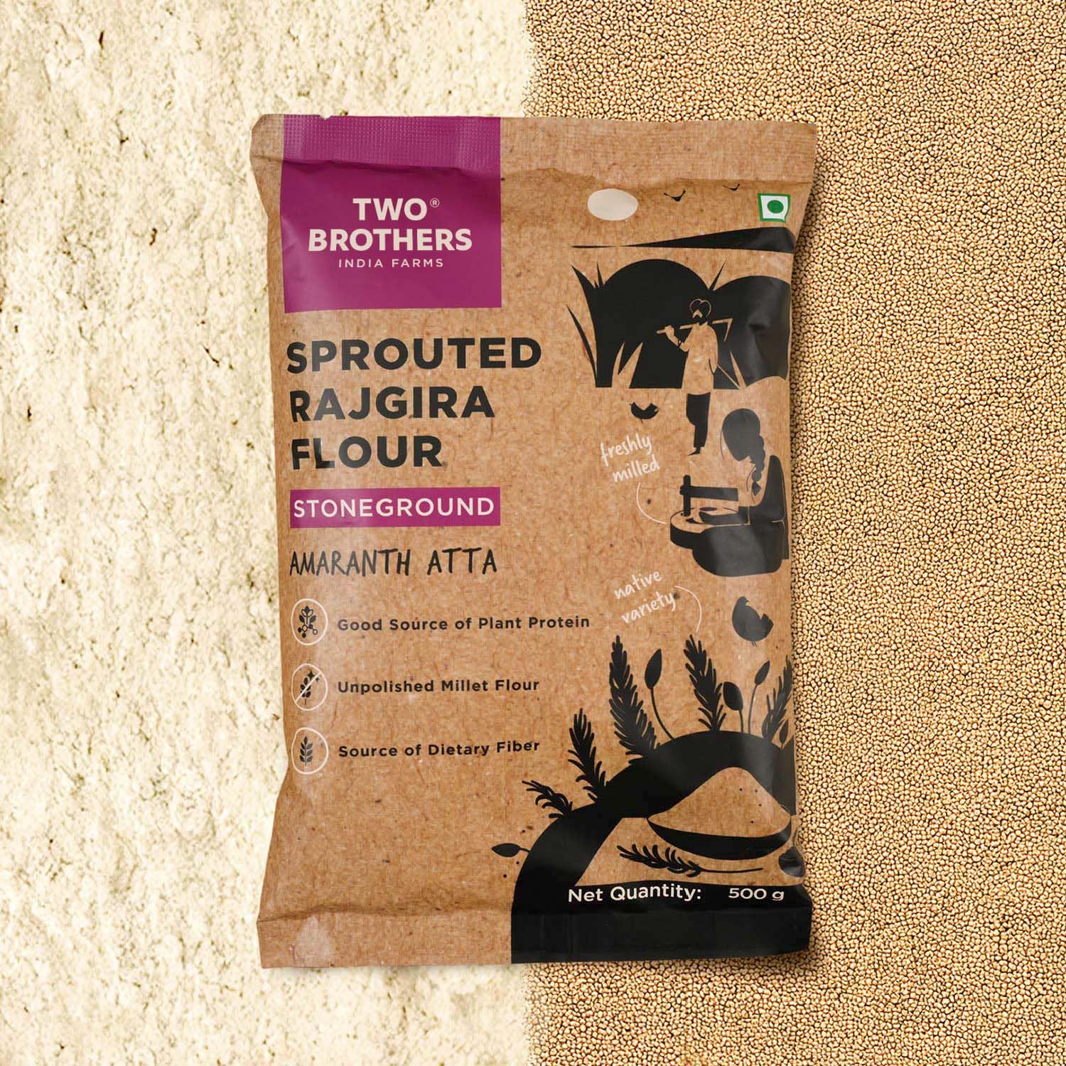 Two Brothers Sprouted Rajgira Atta (500g) | Naturally Gluten-Free, High-Protein, High-Fiber Amaranth Flour 1