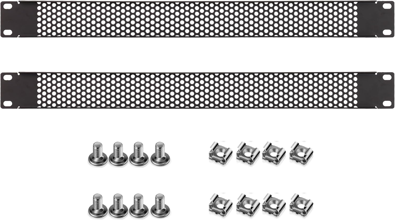 Harrisen 2 Pack 1U Venting Blank Panel - Steel Blank Rack Mount Panel Spacer, 19in Cabinet Heat Dissipation Baffle with Mounting Screws for Data Centers, Servers Rack Cabinet and Computer Rooms