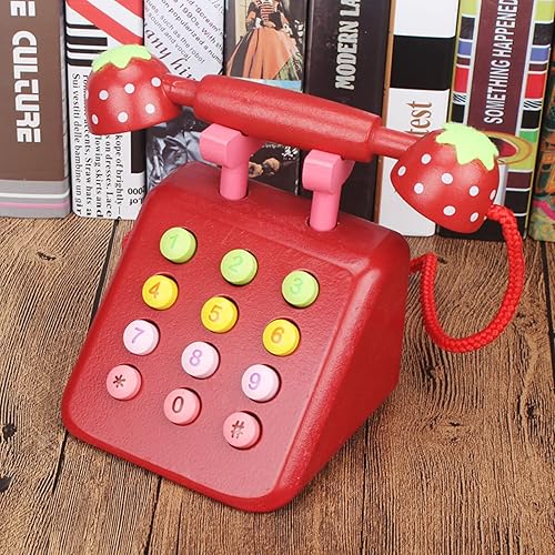 Meideli Juguete Teléfono Simulación De Madera Retro Rotary Dial Teléfono De Juguete Teléfono Rotatorio Teléfono Para Niños Rojo