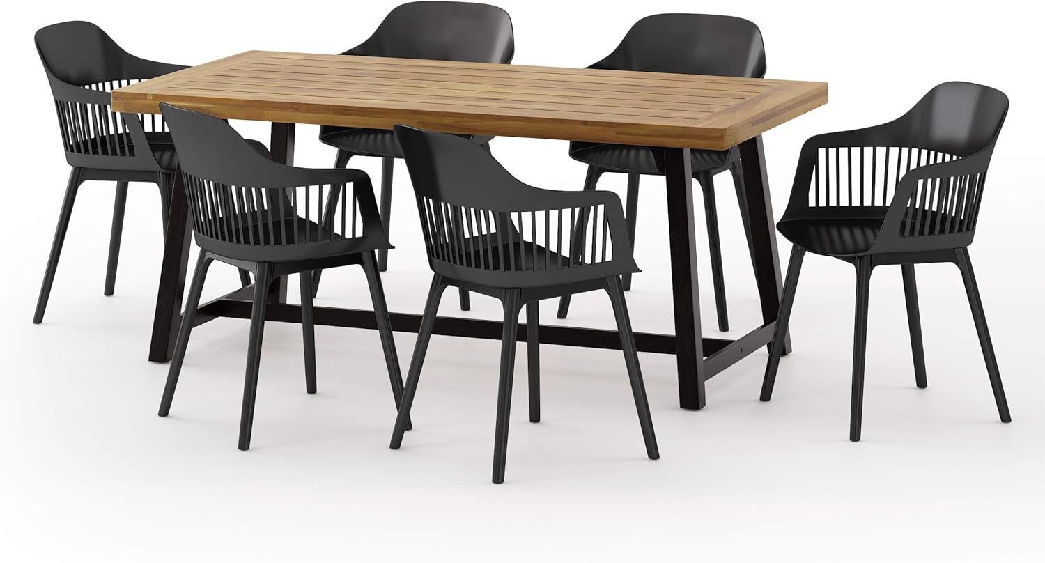 Christopher Knight Home Dahlia Outdoor Dining Sets, Black + Sandblast Black