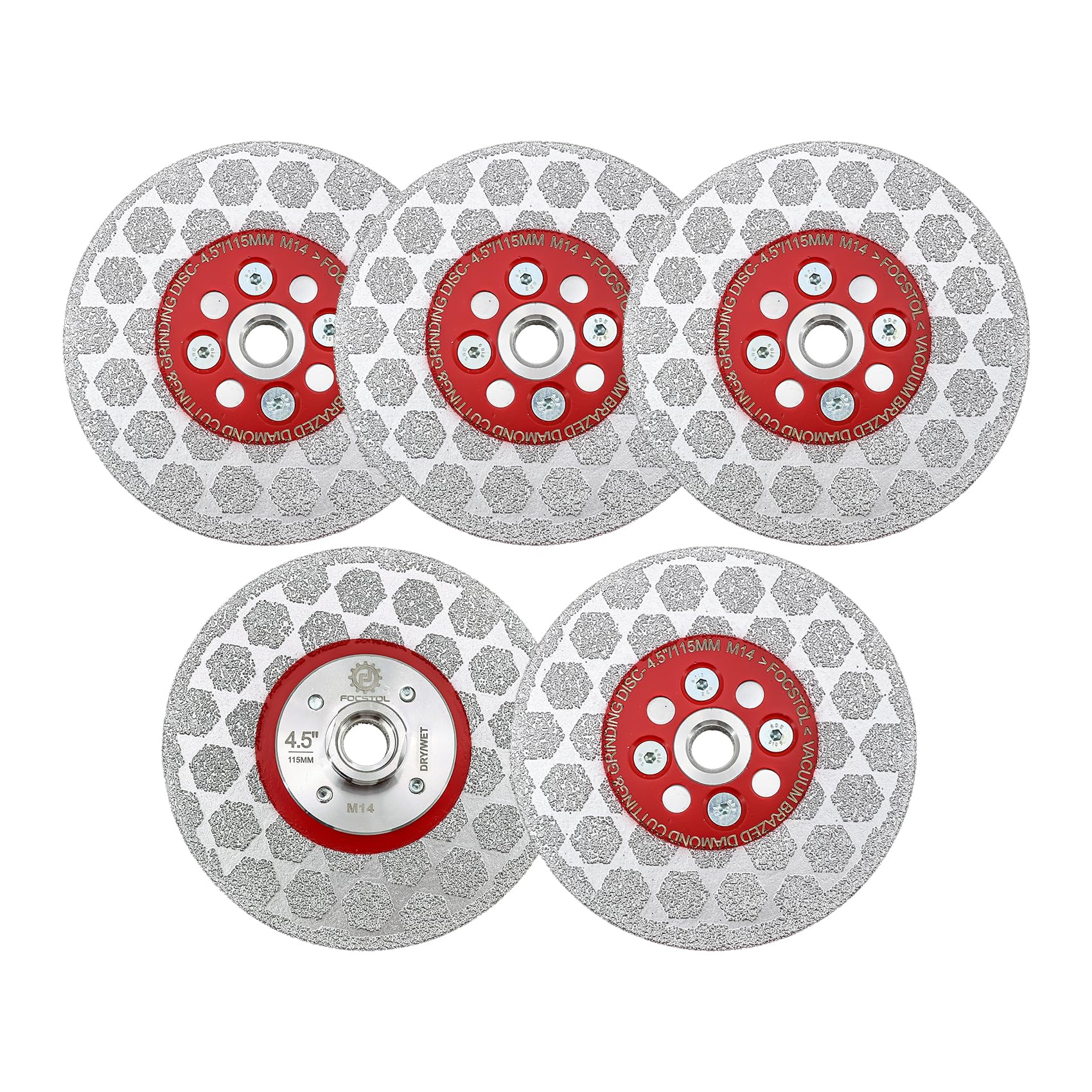 FOCSTOL Disco Diamante 115mm - 5 piezas Doble Lado Disco de Corte y Molienda para Porcelánico Cerámica Mármol Cuarzo para Amoladora Angular