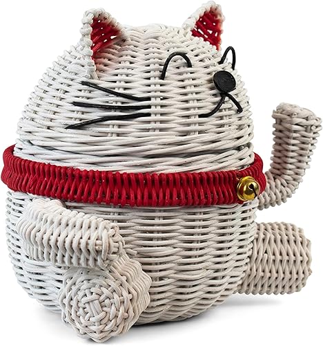 Miniatura 10 de G6 COLLECTION Cesta de almacenamiento de ratán para gatos con tapa, papelera decorativa para decoración del hogar, organizador de estantes tejido a