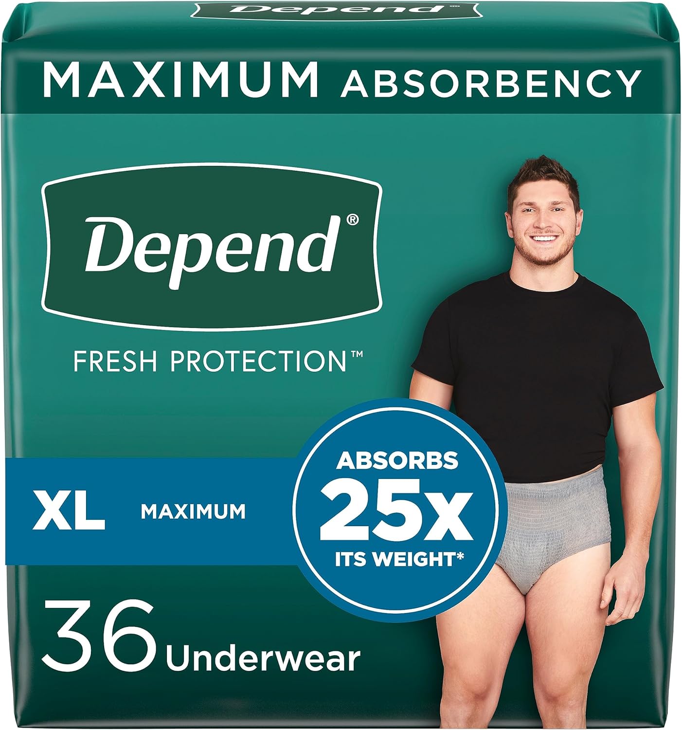 depend fit-flex incontinence underwear for men, maximum absorbency, disposable, extra-large, 36 count