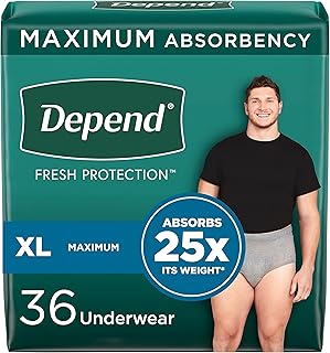 Depend FIT-Flex Incontinence Underwear for Men, Maximum Absorbency, Disposable, Extra-Large, 36 Count