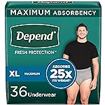 Depend FIT-Flex Incontinence Underwear for Men, Maximum Absorbency, Disposable, Extra-Large, 36 Count
