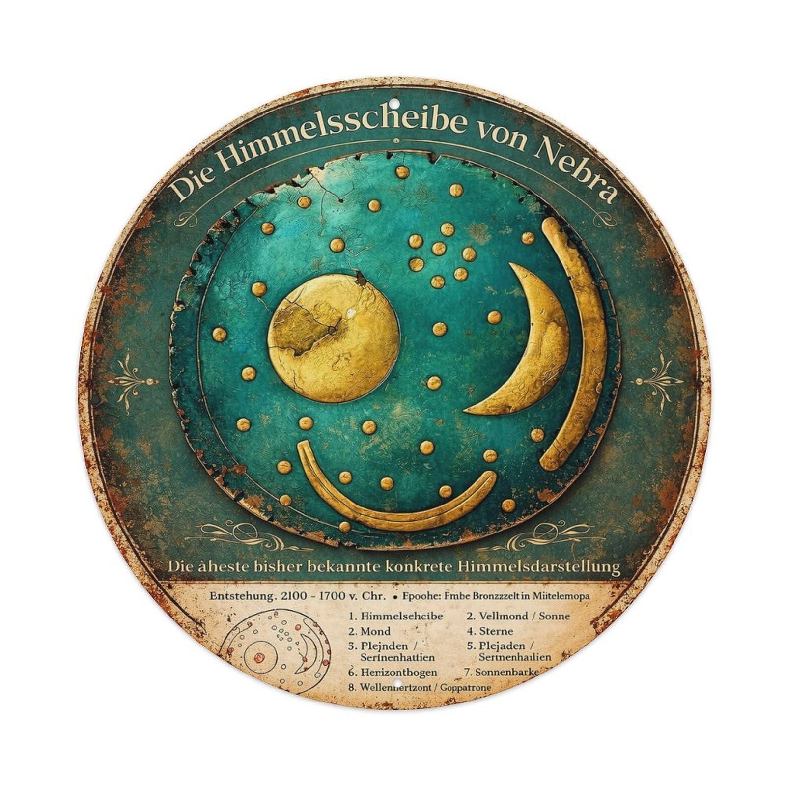Golden Moon Stars Sun Crescent Round Tin Sign Vintage Metal Sign Home Bar Garden Indoor & Outdoor Wall Decor Retro Metal Poster 8x8 Inch