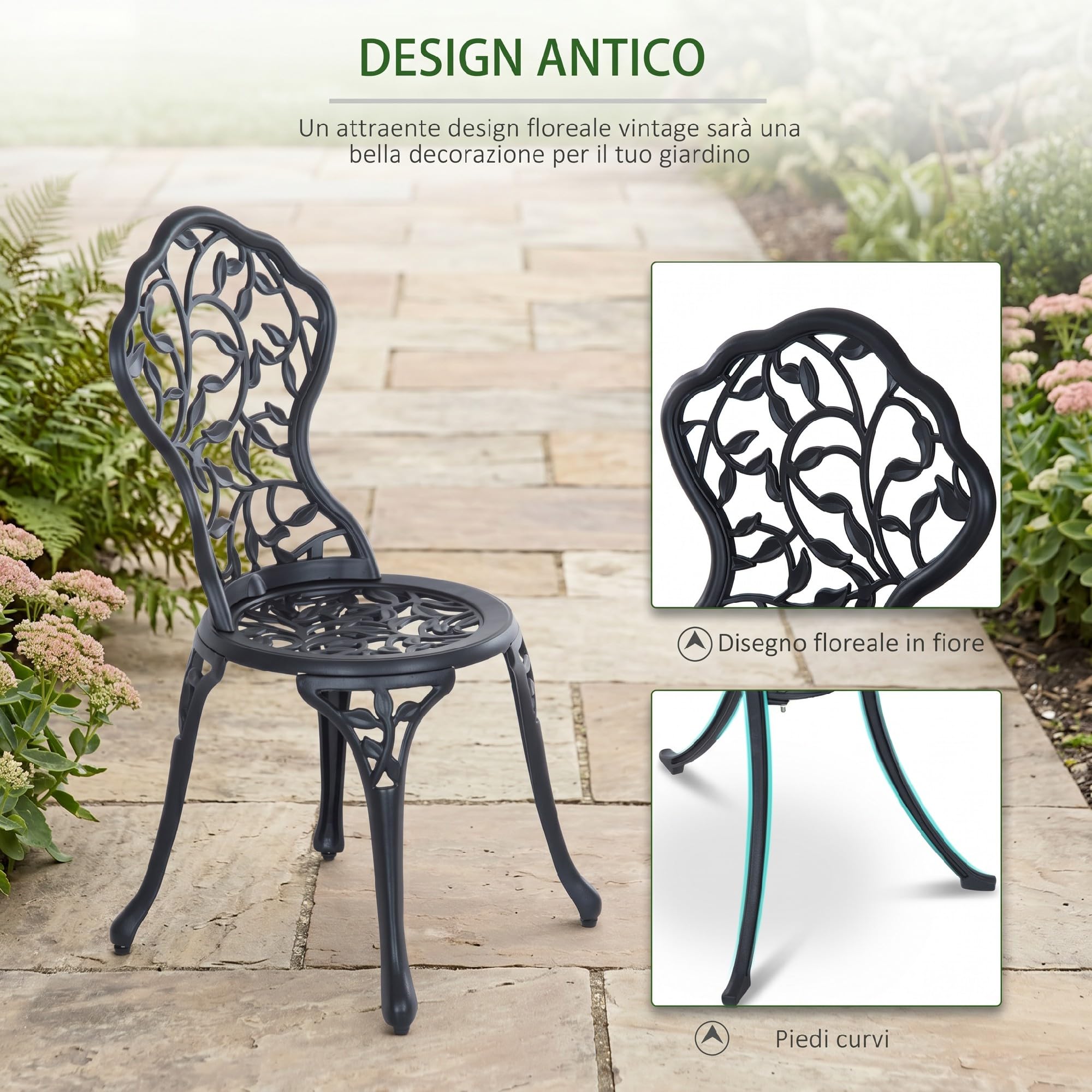 Outsunny Set Bistrò 3 Pezzi con 2 Sedie da Giardino e Tavolino Rotondo | Set Tavolo e Sedie da Giardino in Alluminio, per Patio, Cortile, Esterno, Nero